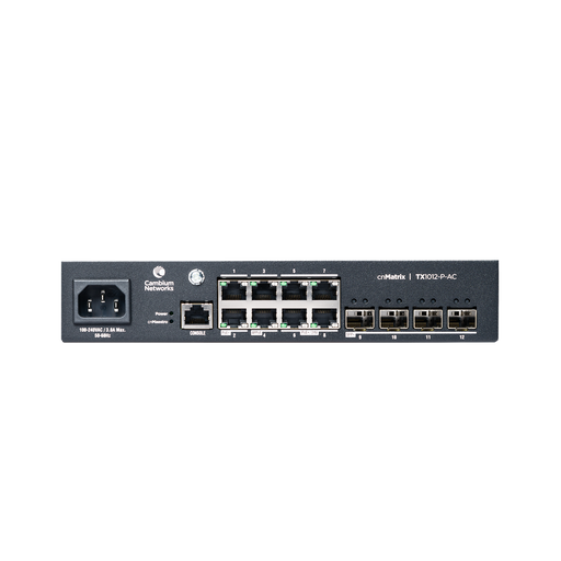 SWITCH CNMATRIX TX1012-AC-P POE IDEAL PARA WISP / 8 PUERTOS GIGABIT POE + 4 SFP+ / POE BUDGET 200W /CAPA 2 Y CAPA 3 / GESTIÓN GRATUITA DESDE LA NUBE / CNMAESTRO X GRATIS-Networking-CAMBIUM NETWORKS-MX-TX1012GXPA-00-Bsai Seguridad & Controles