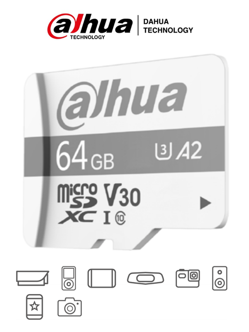 DAHUA TF-P100/64 GB - DAHUA MEMORIA MICRO SD DE 64 GB UHS-I/ C10/U3/V30/A2/ VELOCIDAD DE LECTURA 100 MB/S/ VELOCIDAD DE ESCRITURA DE 38 MB/S/ ESPECIALIZADA PARA VIDEOVIGILANCIA/ #LONUEVO-Memorias MicroSD y USB-DAHUA-DHT1510002-Bsai Seguridad & Controles