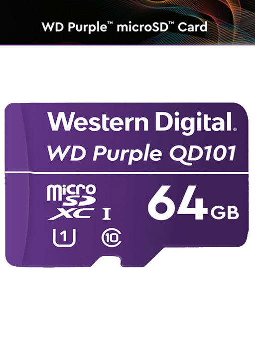 WESTERN WDD064G1P0C- MEMORIA DE 64GB MICRO SDXC/ LINEA PURPLE/ CLASE 10 U1/ LECTURA 50MB/ ESCRITURA 40MB/ ESPECIALIZADA PARA VIDEOVIGILANCIA-Memorias MicroSD y USB-WESTERN DIGITAL-WDC1510003-Bsai Seguridad & Controles