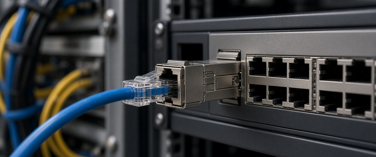 Transceptor SFP+ a RJ45 LinkedPro instalado en un switch