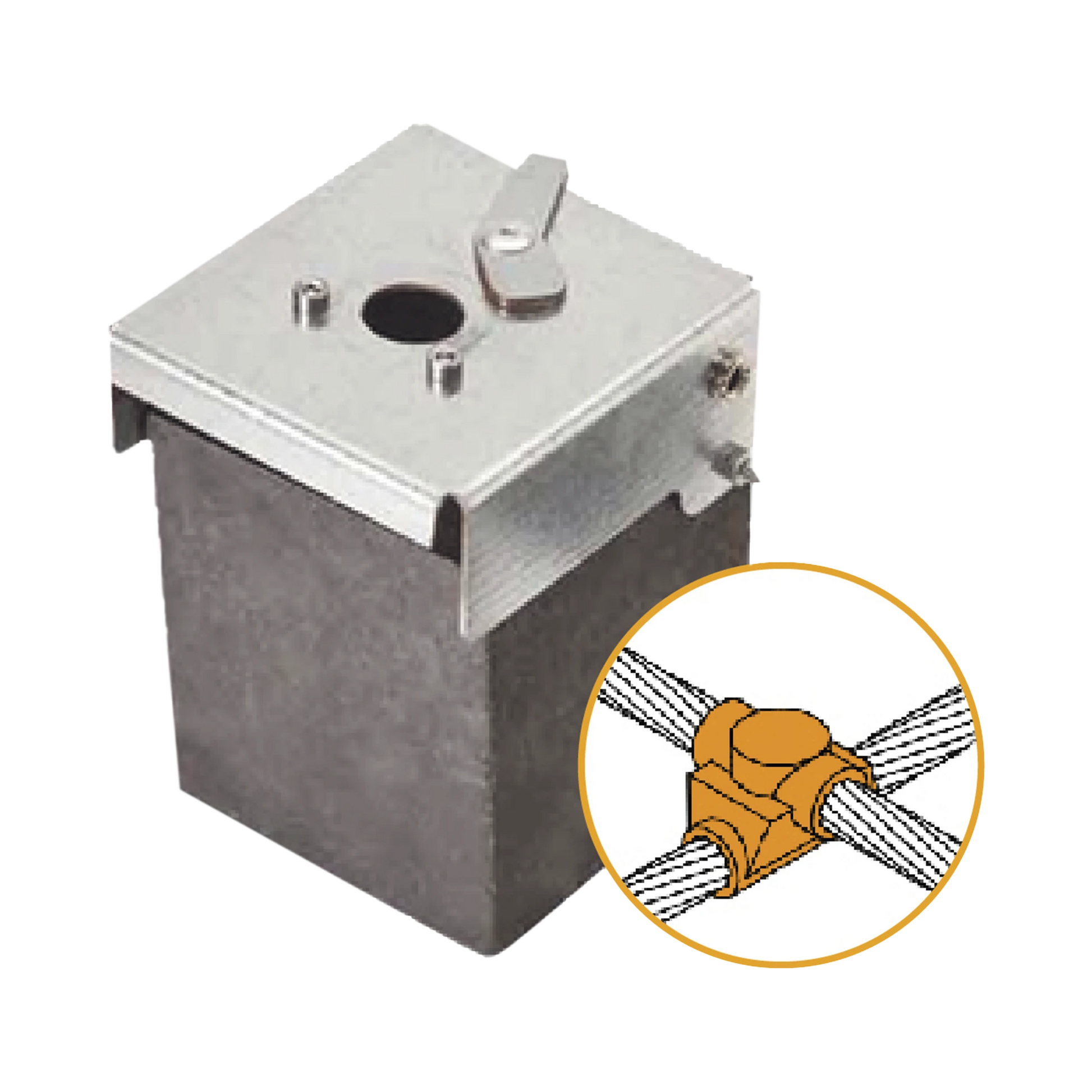 MOLDE DE GRAFITO HORIZONTAL UNIÓN EN CRUZ SOBREPUESTA DE CABLE 2/0 AWG (PASANTE) CON CABLE 2/0 AWG (TERMINAL).-Tierra Física y Pararrayos-APLICACIONES TECNOLOGICAS-Bsai Seguridad & Controles