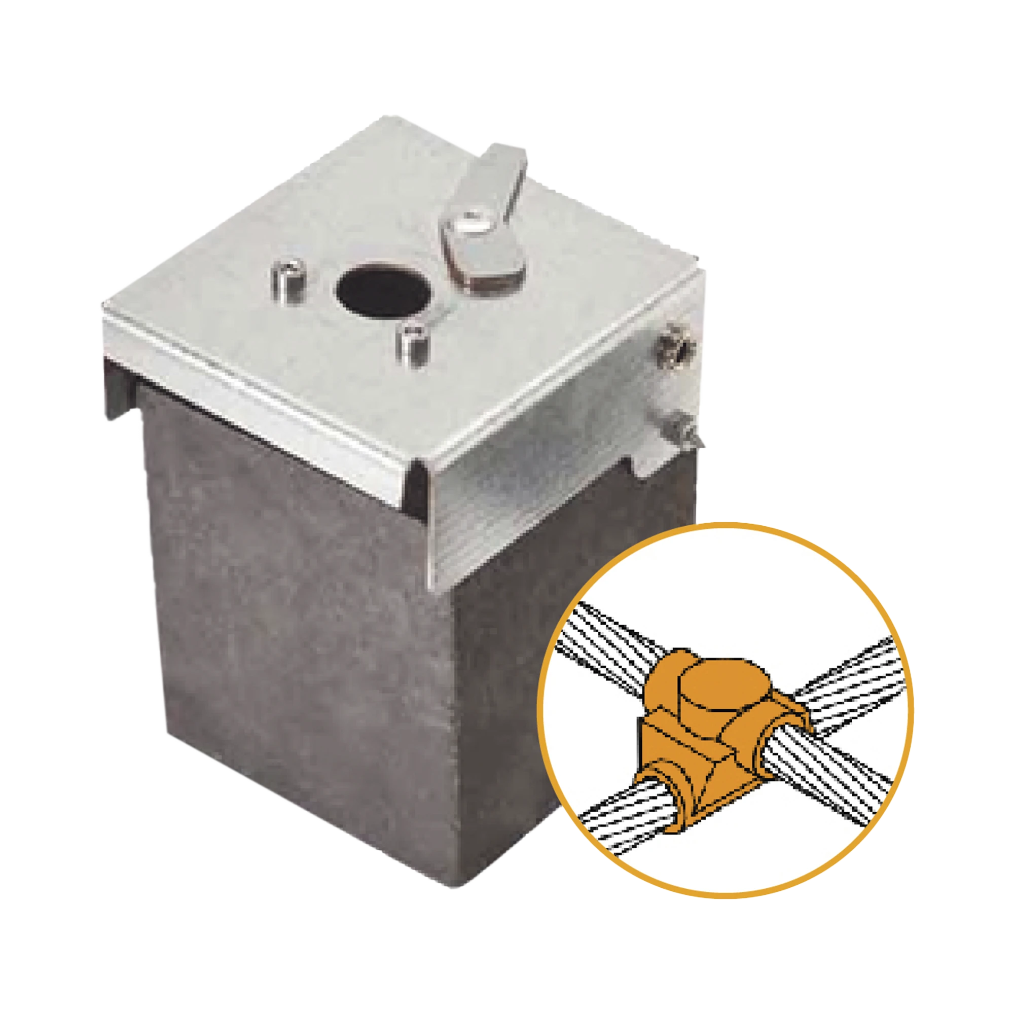 MOLDE DE GRAFITO HORIZONTAL UNIÓN EN CRUZ SOBREPUESTA DE CABLE 4/0 AWG (PASANTE) CON CABLE 4/0 AWG (TERMINAL).-Tierra Física y Pararrayos-APLICACIONES TECNOLOGICAS-Bsai Seguridad & Controles