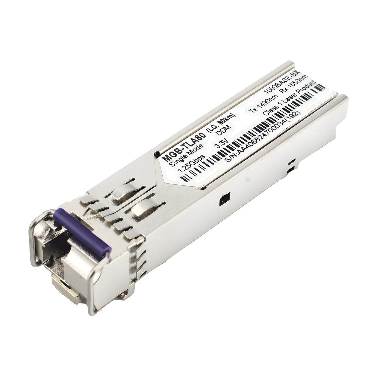 TRANSCEPTOR SFP INDUSTRIAL / 1000BASE-BX / MONOMODO 80 KM (49.7 MI) / LC SIMPLEX / DDM / TEMPERATURA AMPLIA -40~85 °C [MGB-TLA80]