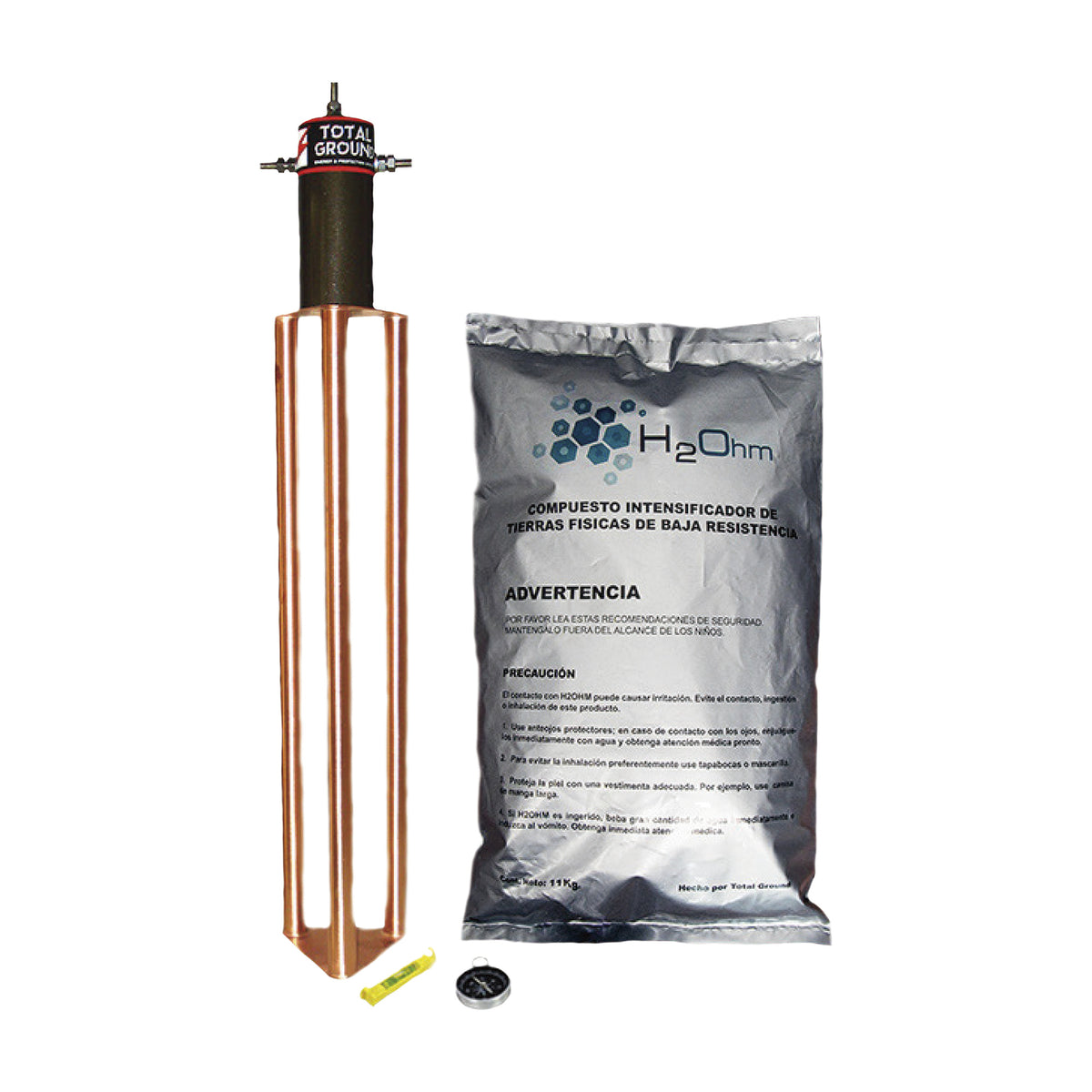 ELECTRODO DE PUESTA A TIERRA / 45 AMP / FILTRO LCR / RESISTENCIA < 2 OHM / COBRE ELECTROLÍTICO / COMPUESTO H2OHM / 20 AÑOS SIN MANTENIMIENTO [TG-45AB]