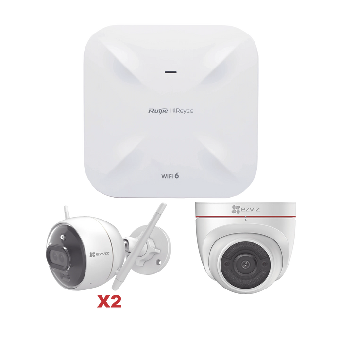 KIT DE CÁMARAS WI-FI EZVIZ CON ACCESS POINT RUIJIE / INCLUYE 2 PIEZAS C3X / 1 PIEZA C4W / 1 ACCESS POIN RG-RAP6260(G)-Kits- Sistemas Completos-EZVIZ-RGRAP6260(G)/C3X/C4W-Bsai Seguridad & Controles