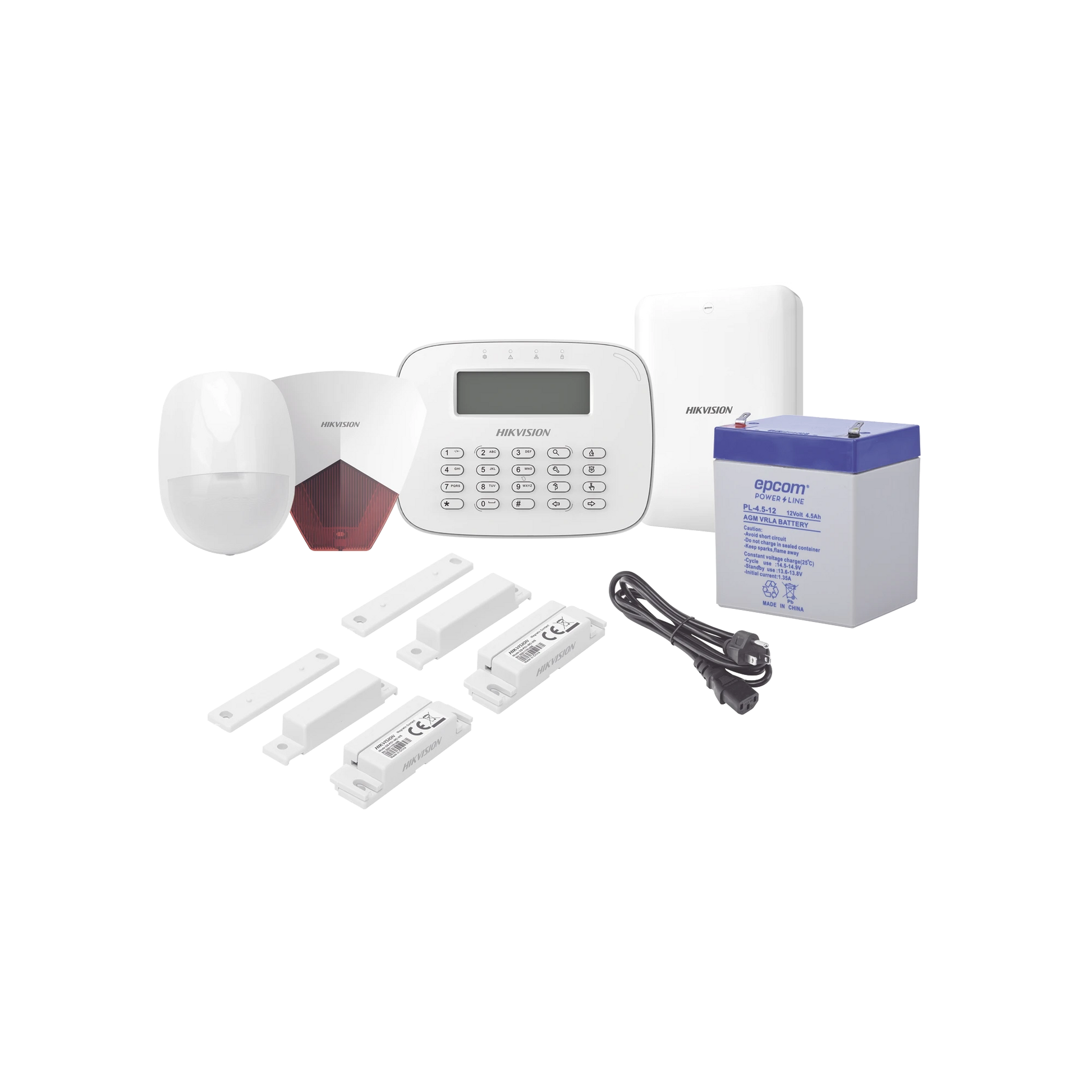 KIT PANEL DE ALARMA / 1 PANEL HÍBRIDO / 1 MONITOR LCD / 1 PIR / 2 CONTACTOS MAGNÉTICOS / 1 CABLE DE ALIMENTACIÓN / 1 SIRENA/ 1 BATERIA 12VCC 4.5 AMP-Alarmas-HIKVISION-Bsai Seguridad & Controles