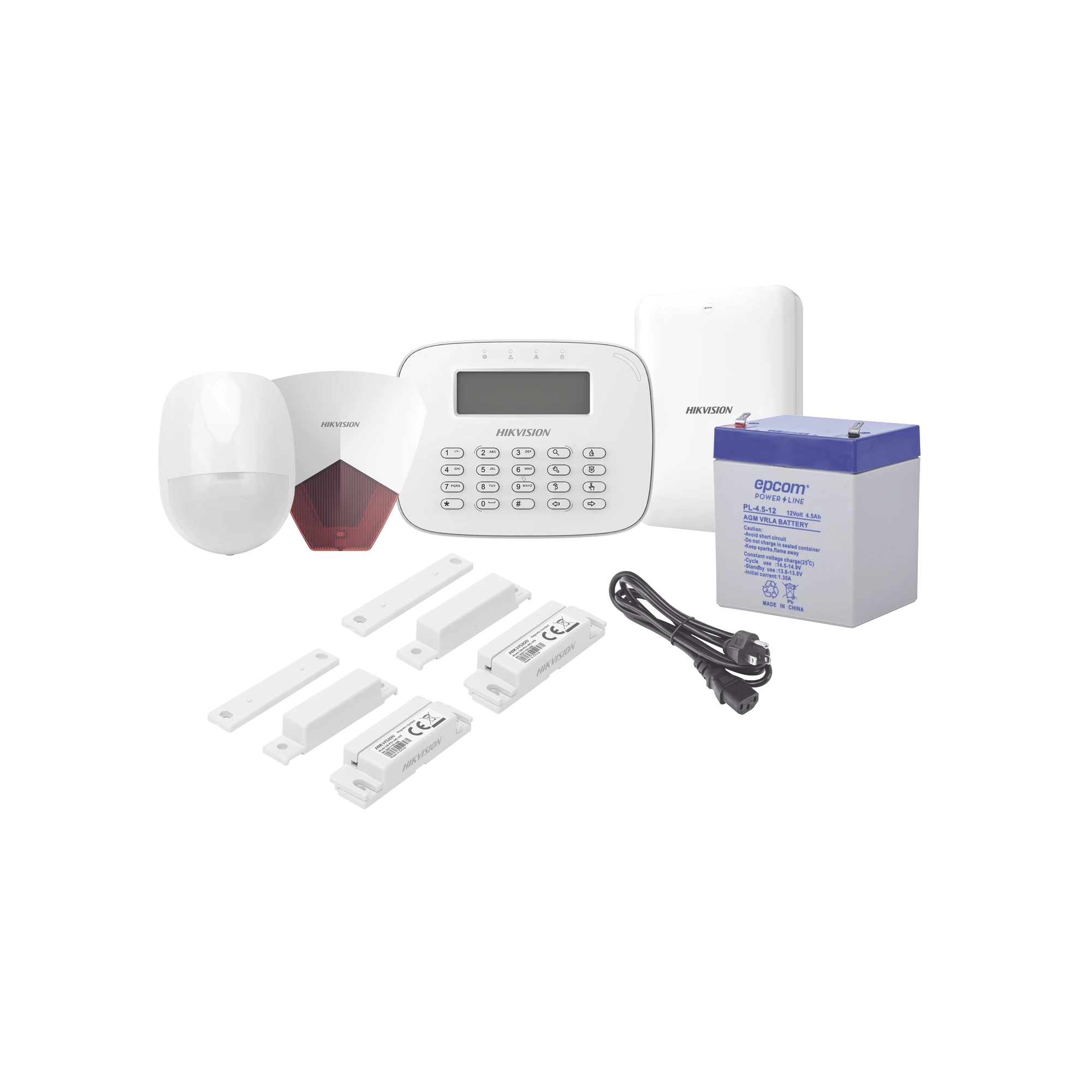 KIT PANEL DE ALARMA / 1 PANEL HÍBRIDO / 1 MONITOR LCD / 1 PIR / 2 CONTACTOS MAGNÉTICOS / 1 CABLE DE ALIMENTACIÓN / 1 SIRENA/ 1 BATERIA 12VCC 4.5 AMP-Alarmas-HIKVISION-Bsai Seguridad & Controles