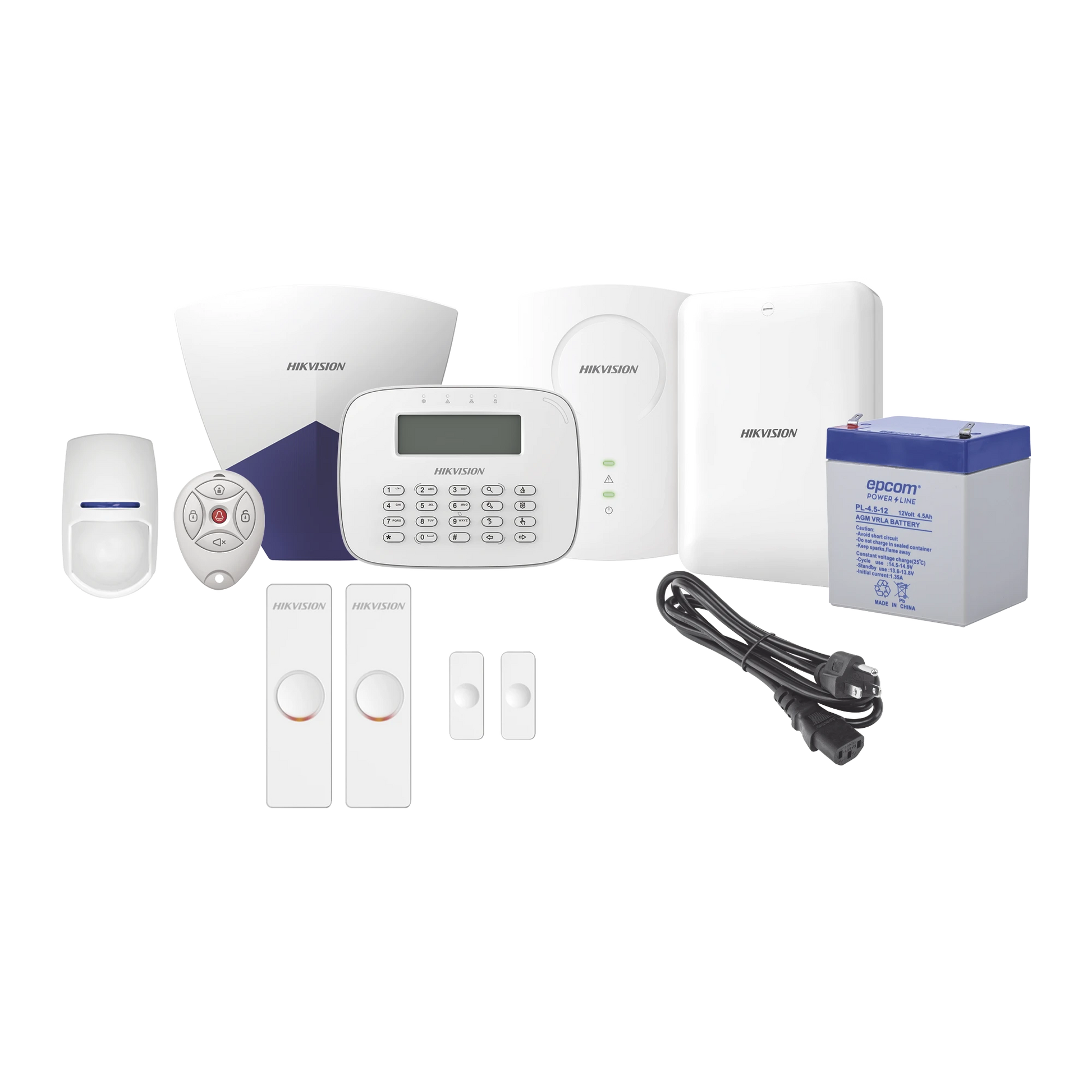 KIT PANEL DE ALARMA / 1 PANEL HÍBRIDO / 1 MONITOR LCD / 1 EXPANSOR DE ZONAS / 2 CONTACTOS MAGNÉTICOS / 1 PIR / 1 CONTROL REMOTO / 1 CABLE DE ALIMENTACIÓN / 1 SIRENA / 1 BATERIA DE 12VCC 4.5 AMP-Alarmas-HIKVISION-Bsai Seguridad & Controles
