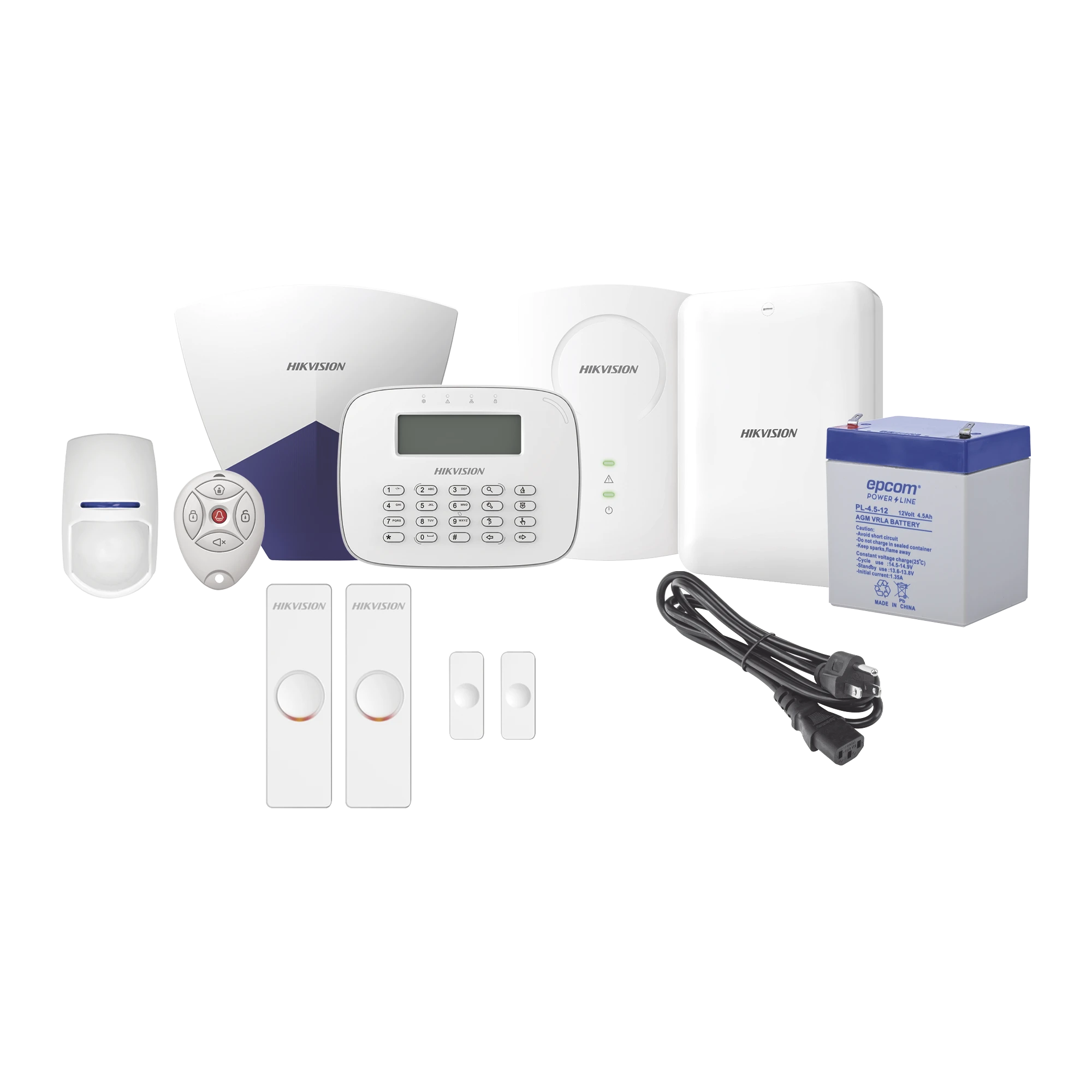 KIT PANEL DE ALARMA / 1 PANEL HÍBRIDO / 1 MONITOR LCD / 1 EXPANSOR DE ZONAS / 2 CONTACTOS MAGNÉTICOS / 1 PIR / 1 CONTROL REMOTO / 1 CABLE DE ALIMENTACIÓN / 1 SIRENA / 1 BATERIA DE 12VCC 4.5 AMP-Alarmas-HIKVISION-Bsai Seguridad & Controles