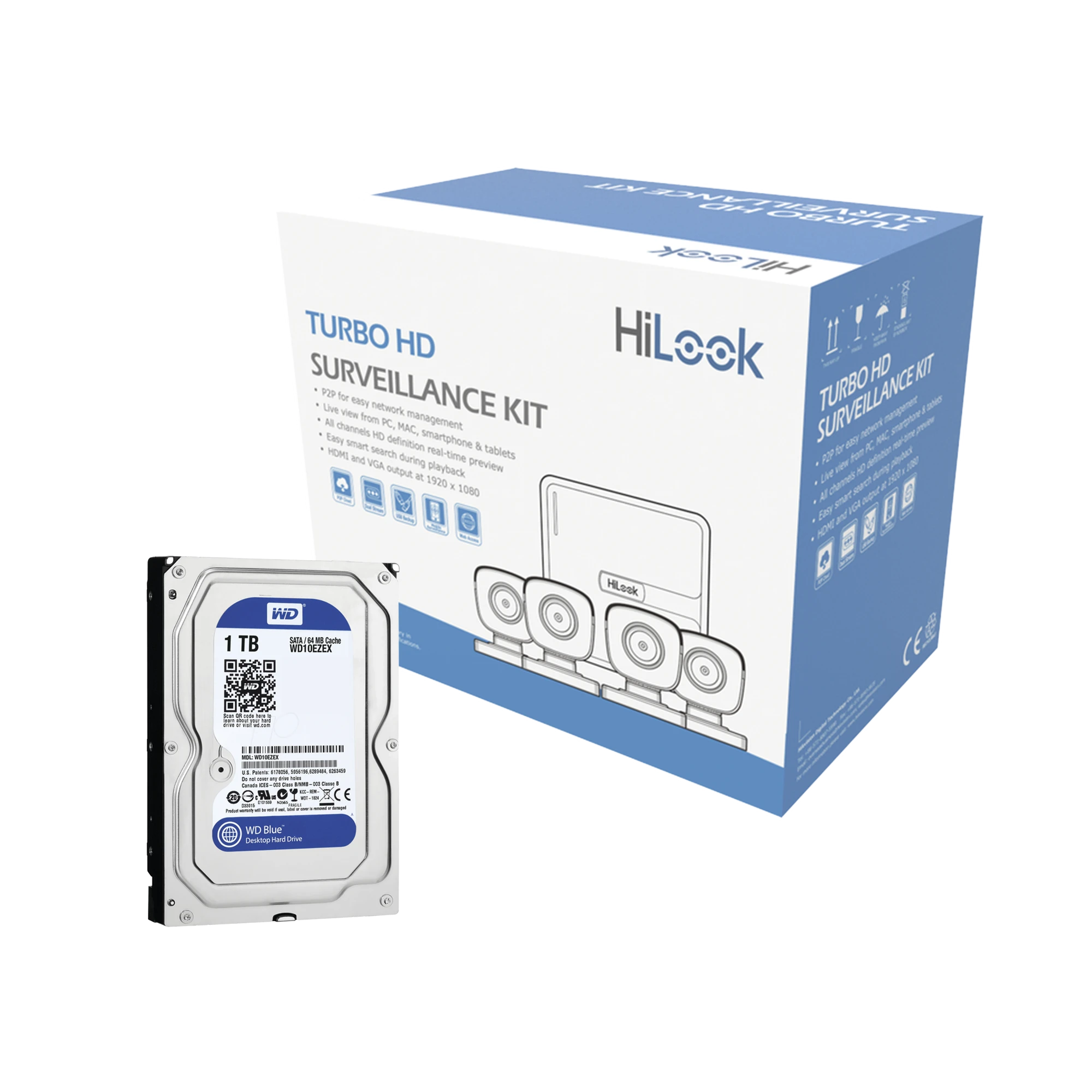 KIT TURBOHD 720P + DISCO DURO 1TB / DVR 4 CANALES / 4 CÁMARAS BALA DE POLICARBONATO / 4 CABLES 18 MTS / 1 FUENTE DE PODER PROFESIONAL-Kits Sistemas Completos-HiLook by HIKVISION-Bsai Seguridad & Controles