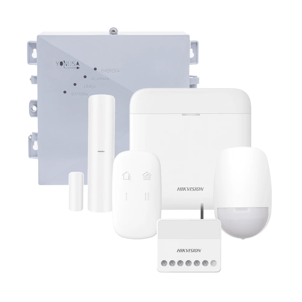 (AX PRO + YONUSA) KIT DE ALARMA AX PRO / INCLUYE: 1 HUB / 1 ENERGIZADOR 2500MTS LINEALES / 1 RELEVADOR 0 A 36 VCD (MAX. 5 A) CON ENTRADA DE ALARMA 27/7 / 1 KEYFOB / 1 PIR INTERIOR / 1 MAGNÉTICO-Cercas Eléctricas-HIKVISION-Bsai Seguridad & Controles