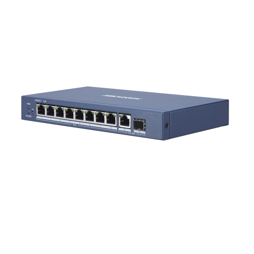 SWITCH POE+ / 8 PUERTOS GIGABIT 802.3 AF/AT (30 W) / 1 PUERTO GIGABIT UPLINK / 1 PUERTOS SFP-Inyectores PoE-HIKVISION-DS-3E0510P-E-Bsai Seguridad & Controles