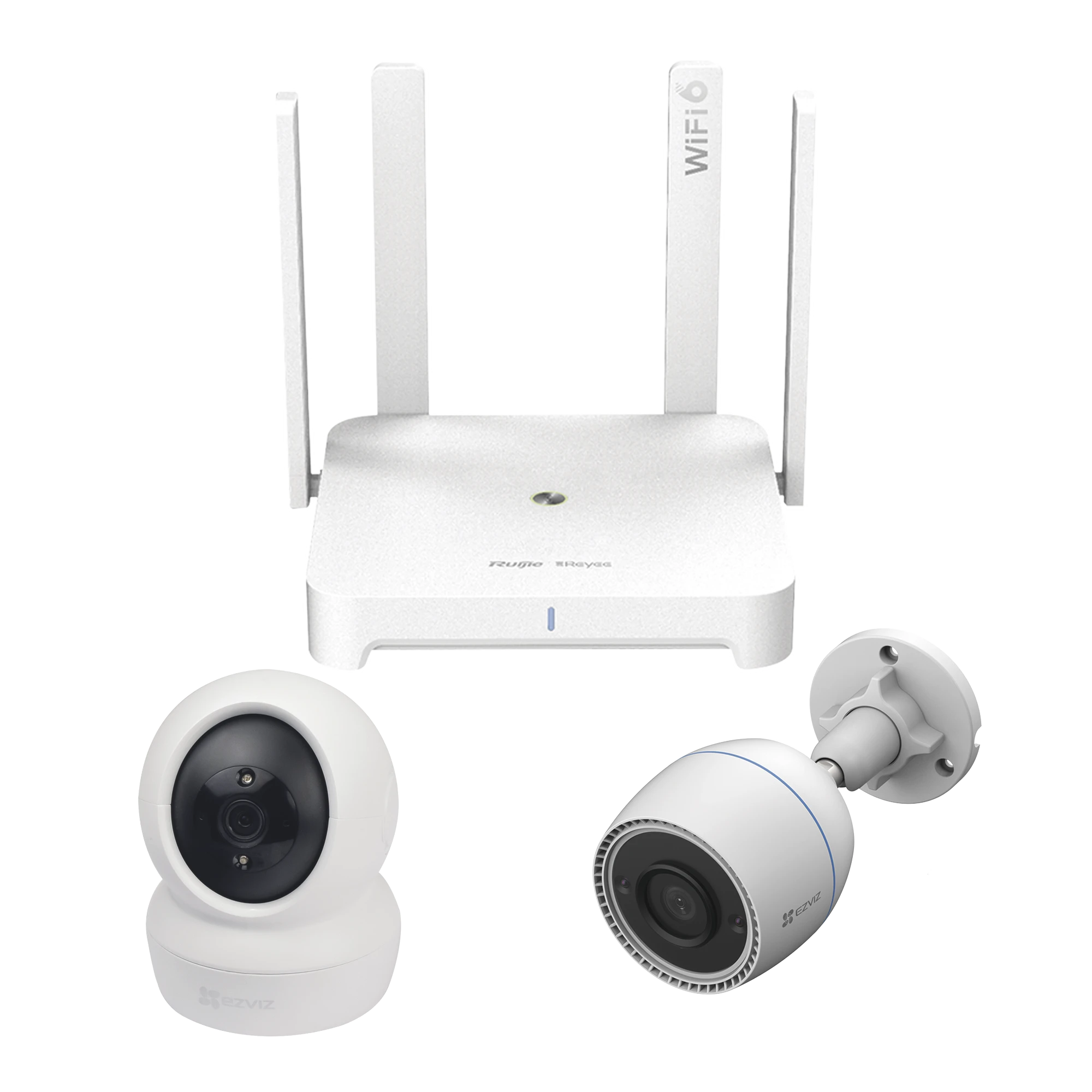 KIT DE CÁMARAS WI-FI CON ROUTER / INCLUYE 1 CÁMARA C6N / 1 CÁMARA CS-C3TN / 1 ROUTER RGEW1800GXPRO-Kits- Sistemas Completos-EZVIZ-Bsai Seguridad & Controles