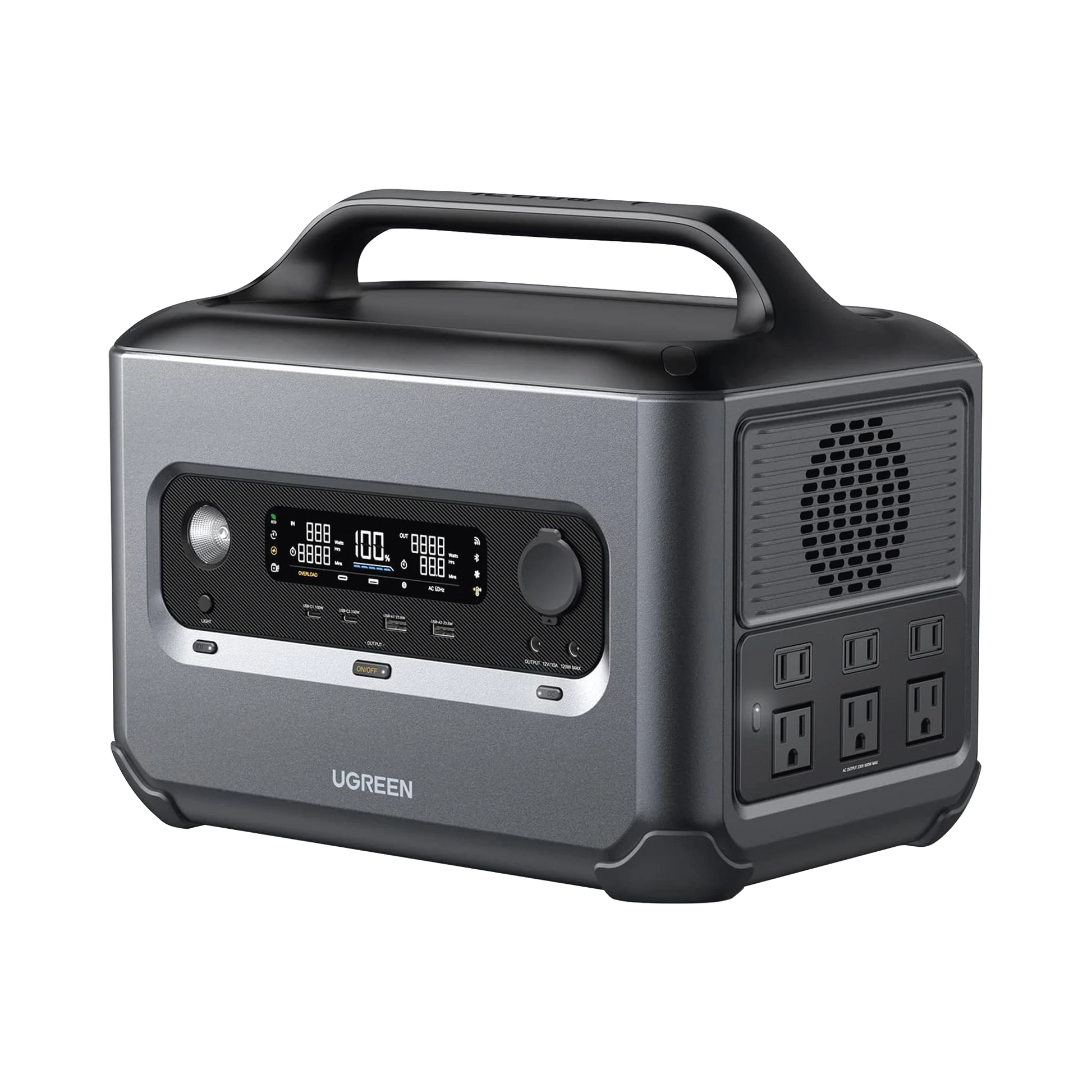 ESTACIÓN DE ENERGÍA PORTÁTIL 1200W (1024WH) / 6 AC 1200 W / 2 USB-C 100W / 2 USB-A 22.5 W / 1 TOMA DE ENCENDEDOR / 2 SALIDAS CC5521 / COMPATIBILIDAD: BMS/UPS/WIFI/BLUETOOTH/APP / 10 AÑOS DE VIDA UTIL.-Respaldo de Energía-UGREEN-Bsai Seguridad & Controles