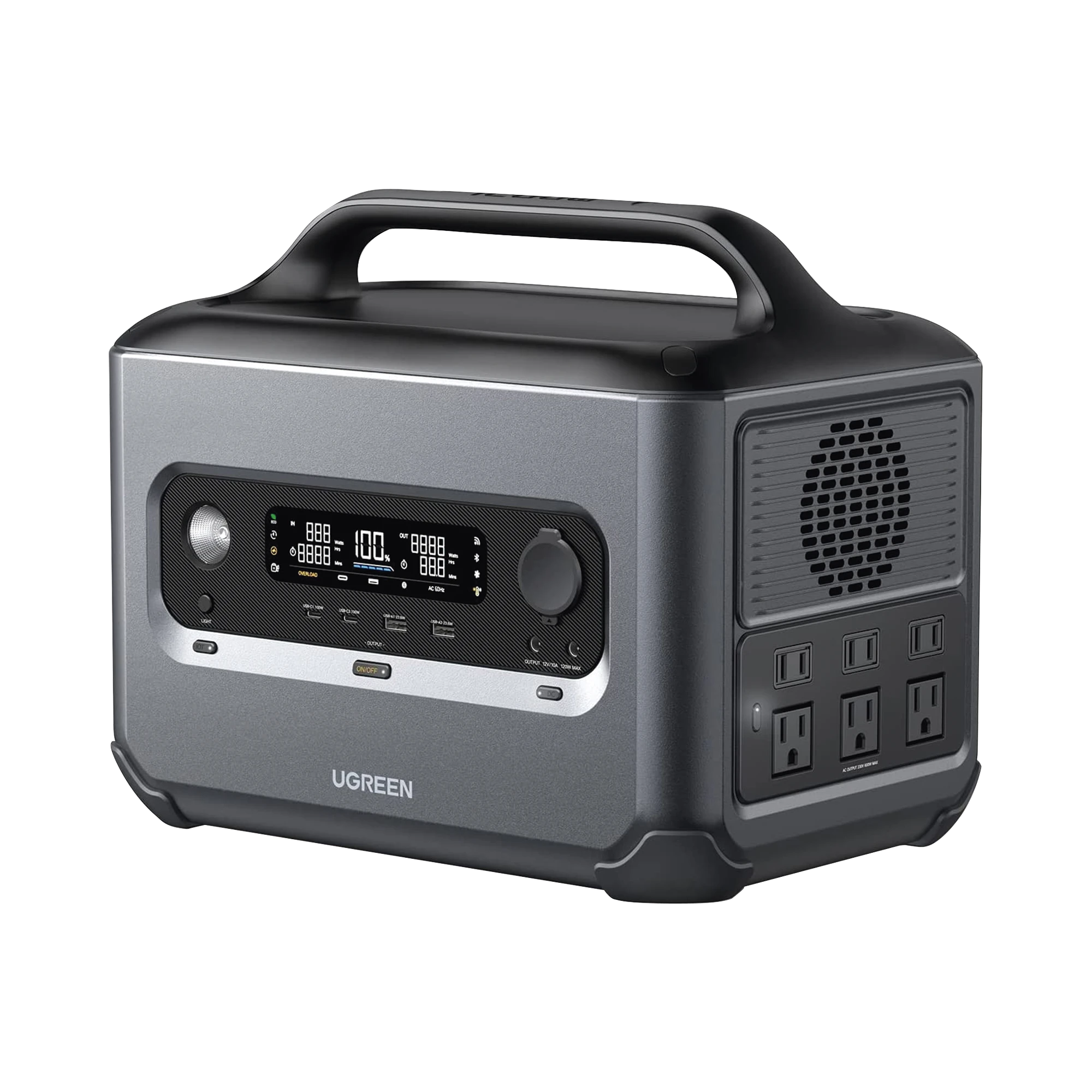 ESTACIÓN DE ENERGÍA PORTÁTIL 1200W (1024WH) / 6 AC 1200 W / 2 USB-C 100W / 2 USB-A 22.5 W / 1 TOMA DE ENCENDEDOR / 2 SALIDAS CC5521 / COMPATIBILIDAD: BMS/UPS/WIFI/BLUETOOTH/APP / 10 AÑOS DE VIDA UTIL.-Respaldo de Energía-UGREEN-Bsai Seguridad & Controles