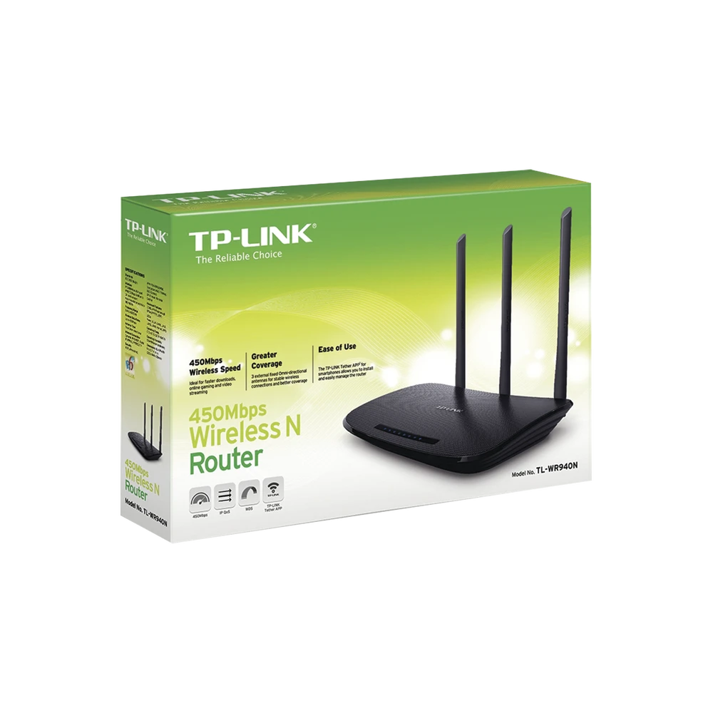 ROUTER INALÁMBRICO 2.4 GHZ, 450 MBPS, 3 ANTENAS EXTERNAS OMNIDIRECCIONAL 5 DBI, 4 PUERTOS LAN 10/100 MBPS, 1 PUERTO WAN 10/100 MBPS-Redes WiFi-TP-LINK-Bsai Seguridad & Controles