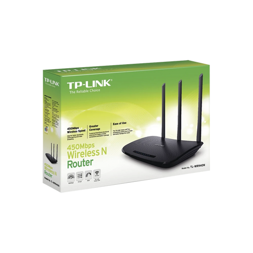 ROUTER INALÁMBRICO 2.4 GHZ, 450 MBPS, 3 ANTENAS EXTERNAS OMNIDIRECCIONAL 5 DBI, 4 PUERTOS LAN 10/100 MBPS, 1 PUERTO WAN 10/100 MBPS-Redes WiFi-TP-LINK-TL-WR940N-Bsai Seguridad & Controles