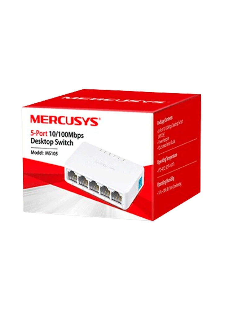 MERCUSYS MS105 - SWITCH NO ADMINISTRABLE , PARA ESCRITORIO , 5 PUERTOS 10/100 MBPS , DISEÑO COMPACTO , PLUG AND PLAY-Switches-MERCUSYS-Bsai Seguridad & Controles