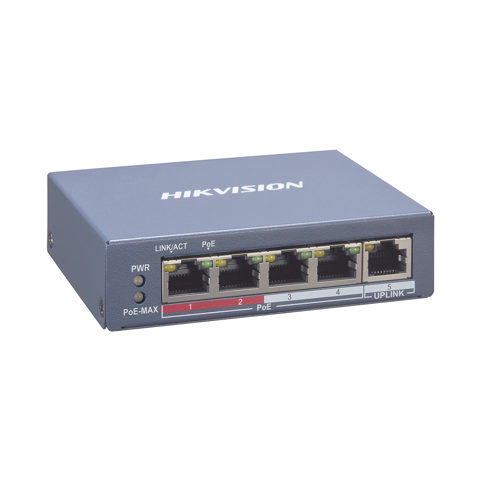 SWITCH MONITOREABLE DE 4 PUERTOS POE+ (HASTA 250 M), 10/100 MBPS, 1 PUERTO RJ45 UPLINK, 60 WATTS, CONEXIÓN REMOTA DESDE HIK-PROCONNECT-Inyectores PoE-HIKVISION-Bsai Seguridad & Controles