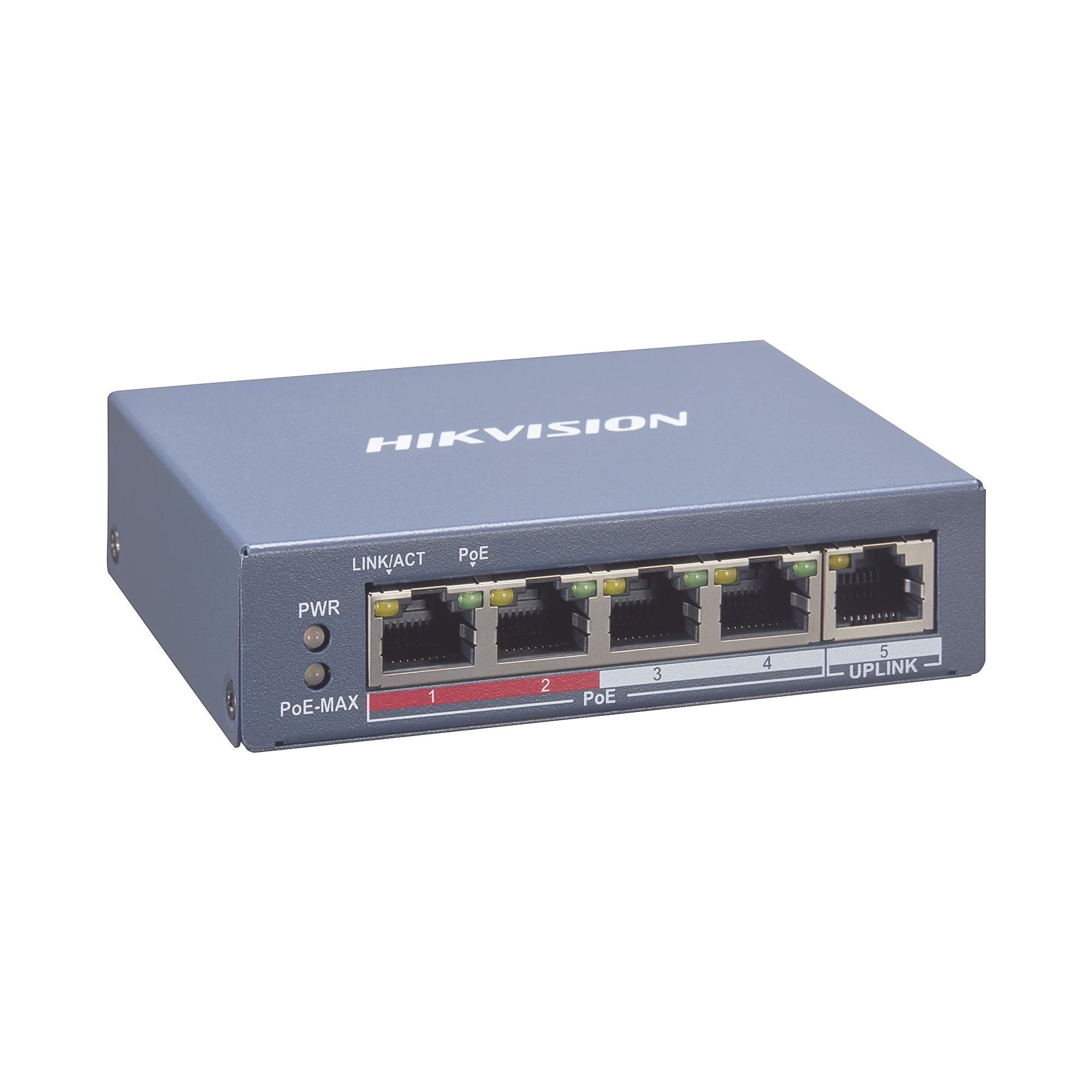 SWITCH MONITOREABLE DE 4 PUERTOS POE+ (HASTA 250 M), 10/100 MBPS, 1 PUERTO RJ45 UPLINK, 60 WATTS, CONEXIÓN REMOTA DESDE HIK-PROCONNECT-Inyectores PoE-HIKVISION-Bsai Seguridad & Controles