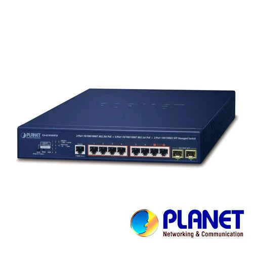 SWITCH PLANET GS-4210-8HP2S ADMINISTRABLE L2 /6 PUERTOS RJ45 VELOCIDAD DE TRANSMISION 10/100/1000 MBPS ALIMENTACION POE ACTIVO AF/AT + 2 PUERTOS RJ45 VELOCIDAD DE TRANSMISION 10/100/1000 MBPS ALIMENTACION POE ACTIVO BT (90W) + 2 PUERTOS SFP VELOCIDAD D...-Switches PoE-PLANET-GS-4210-8HP2S-Bsai Seguridad & Controles