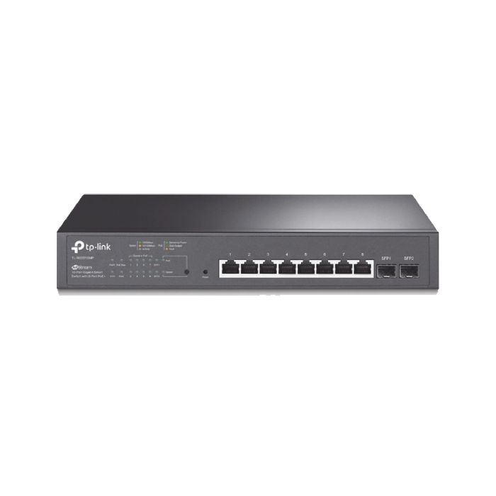 SWITCH POE JETSTREAM SDN ADMINISTRABLE 8 PUERTOS 10/100/1000 MBPS + 2 PUERTOS SFP, 8 PUERTOS POE, 150W, ADMINISTRACIÓN CENTRALIZADA OMADA SDN-Inyectores PoE-TP-LINK-TL-SG2210MP-Bsai Seguridad & Controles