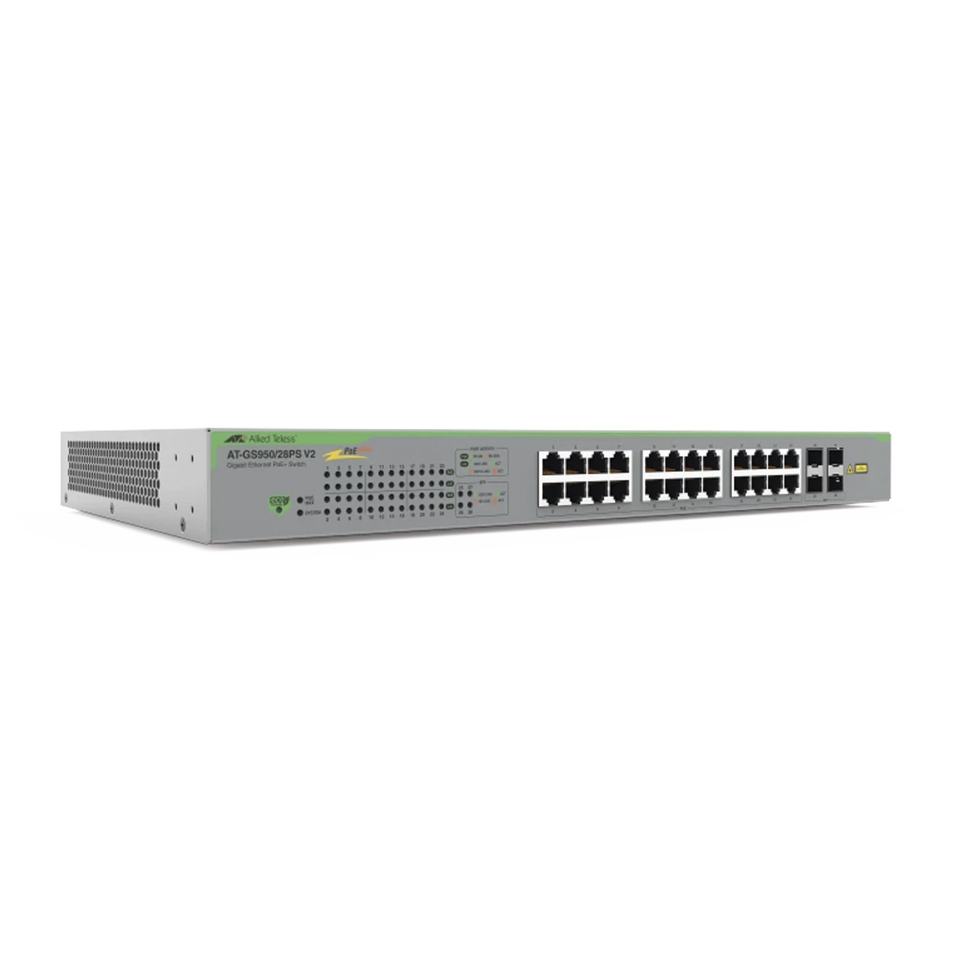 SWITCH POE+ GIGABIT WEBSMART DE 24 PUERTOS 10/100/1000 MBPS + 4 PUERTOS SFP GIGABIT, 185 W, VERSION 2-Networking-ALLIED TELESIS-Bsai Seguridad & Controles