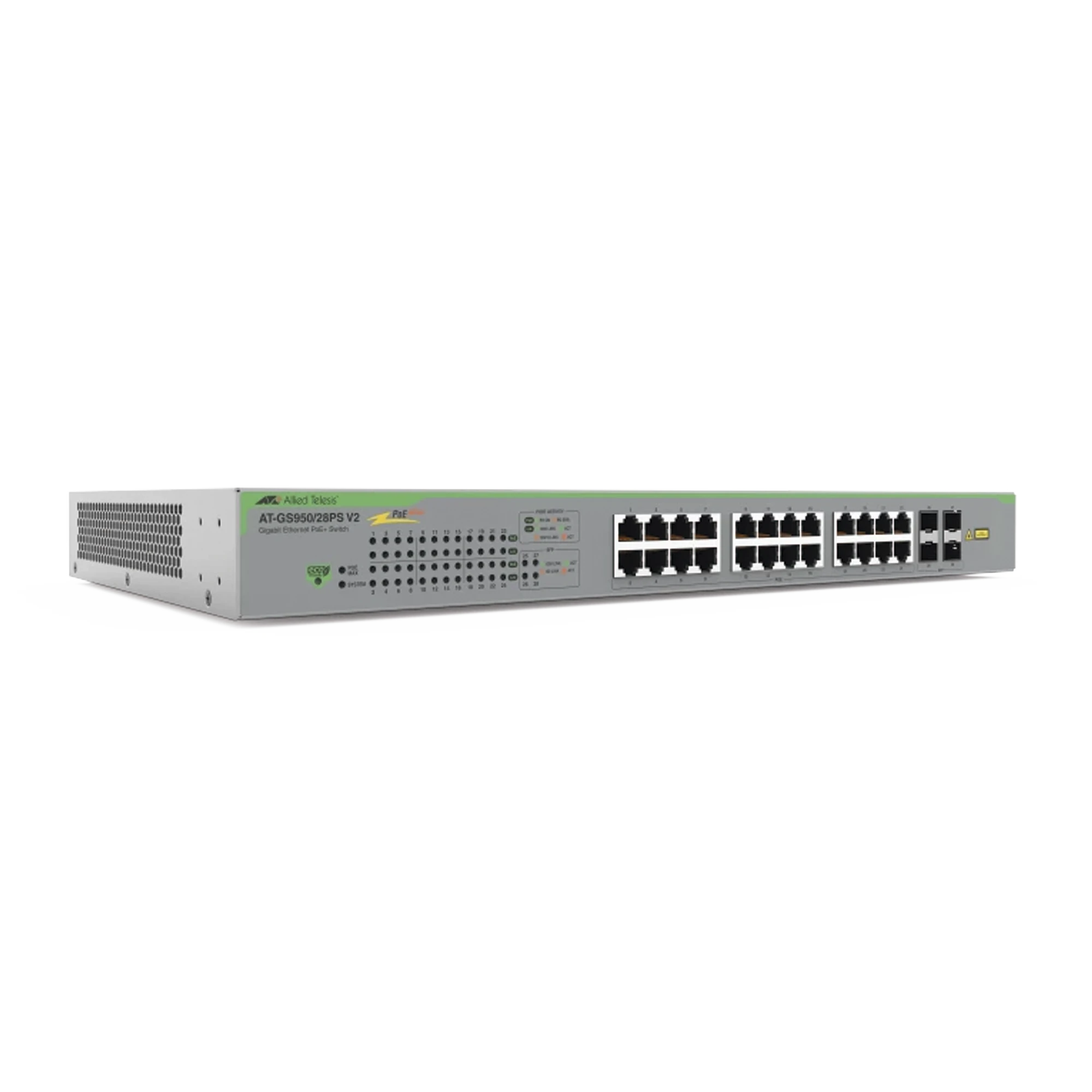 SWITCH POE+ GIGABIT WEBSMART DE 24 PUERTOS 10/100/1000 MBPS + 4 PUERTOS SFP GIGABIT, 185 W, VERSION 2-Networking-ALLIED TELESIS-Bsai Seguridad & Controles