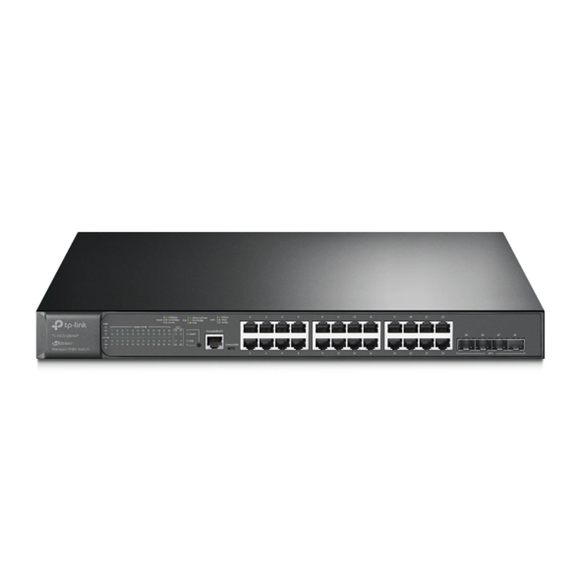SWITCH POE+ JETSTREAM SDN ADMINISTRABLE 24 PUERTOS 10/100/1000 MBPS + 4 PUERTOS SFP+, 24 PUERTOS POE+, 384W, ADMINISTRACIÓN CENTRALIZADA OMADA SDN-Inyectores PoE-TP-LINK-Bsai Seguridad & Controles