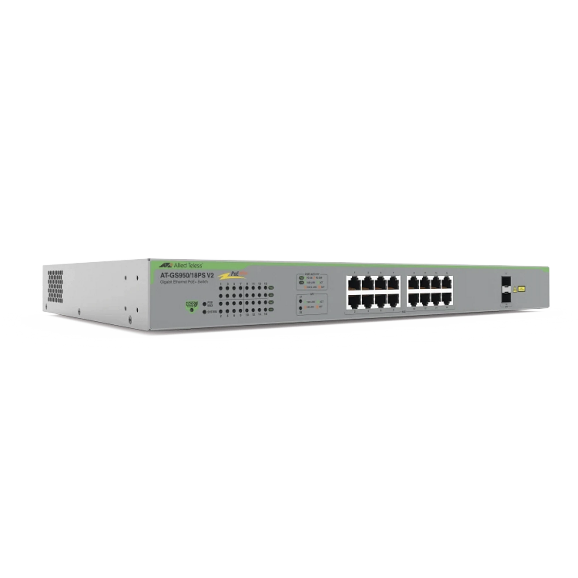 SWITCH POE+ GIGABIT WEBSMART DE 16 PUERTOS 10/100/1000 MBPS (2 X COMBO) + 2 PUERTOS GIGABIT SFP (COMBO), 185 W-Networking-ALLIED TELESIS-Bsai Seguridad & Controles