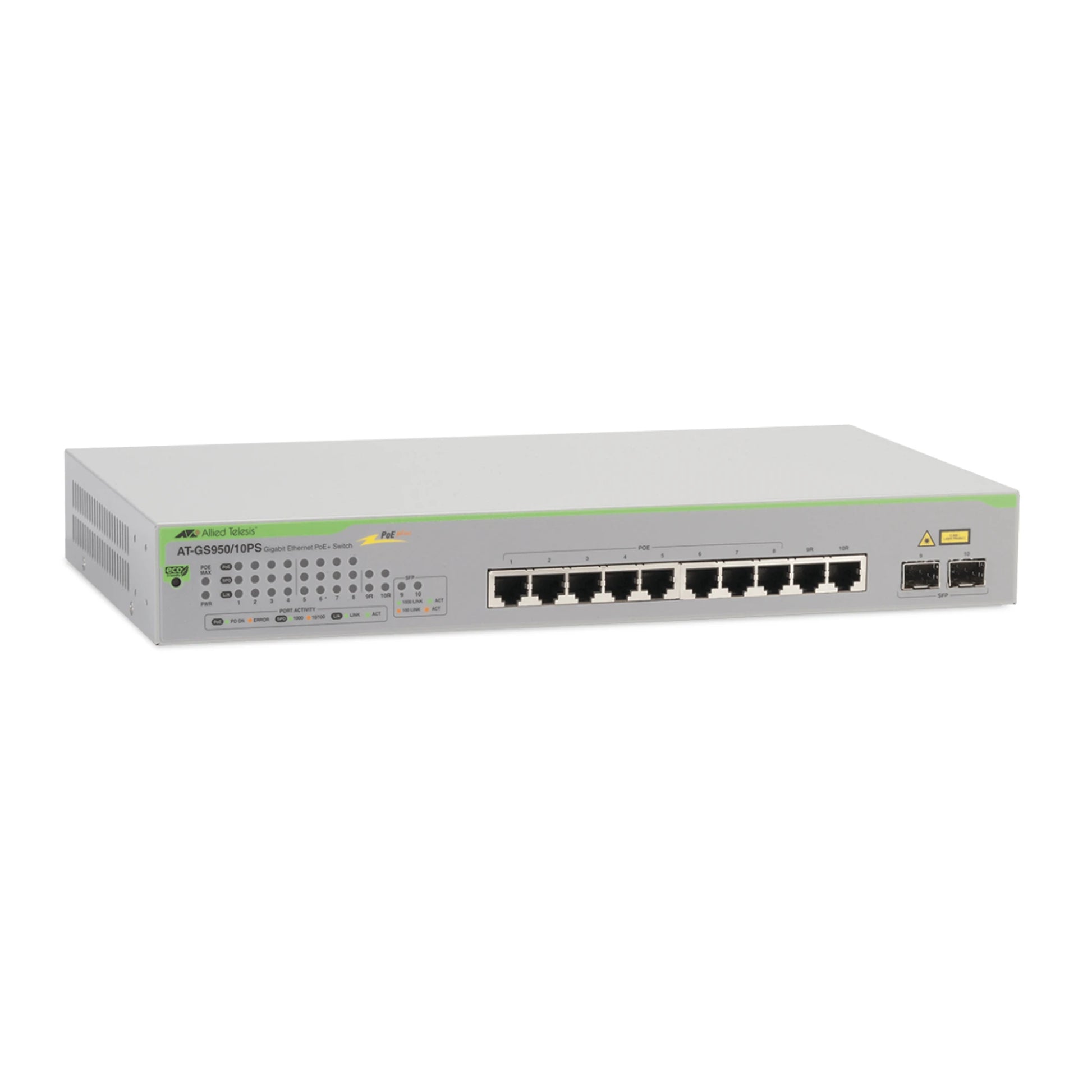SWITCH POE+ GIGABIT WEBSMART DE 10 PUERTOS 10/100/1000 MBPS (2 X COMBO) + 2 PUERTOS GIGABIT SFP (COMBO), 75 W-Inyectores PoE-ALLIED TELESIS-Bsai Seguridad & Controles