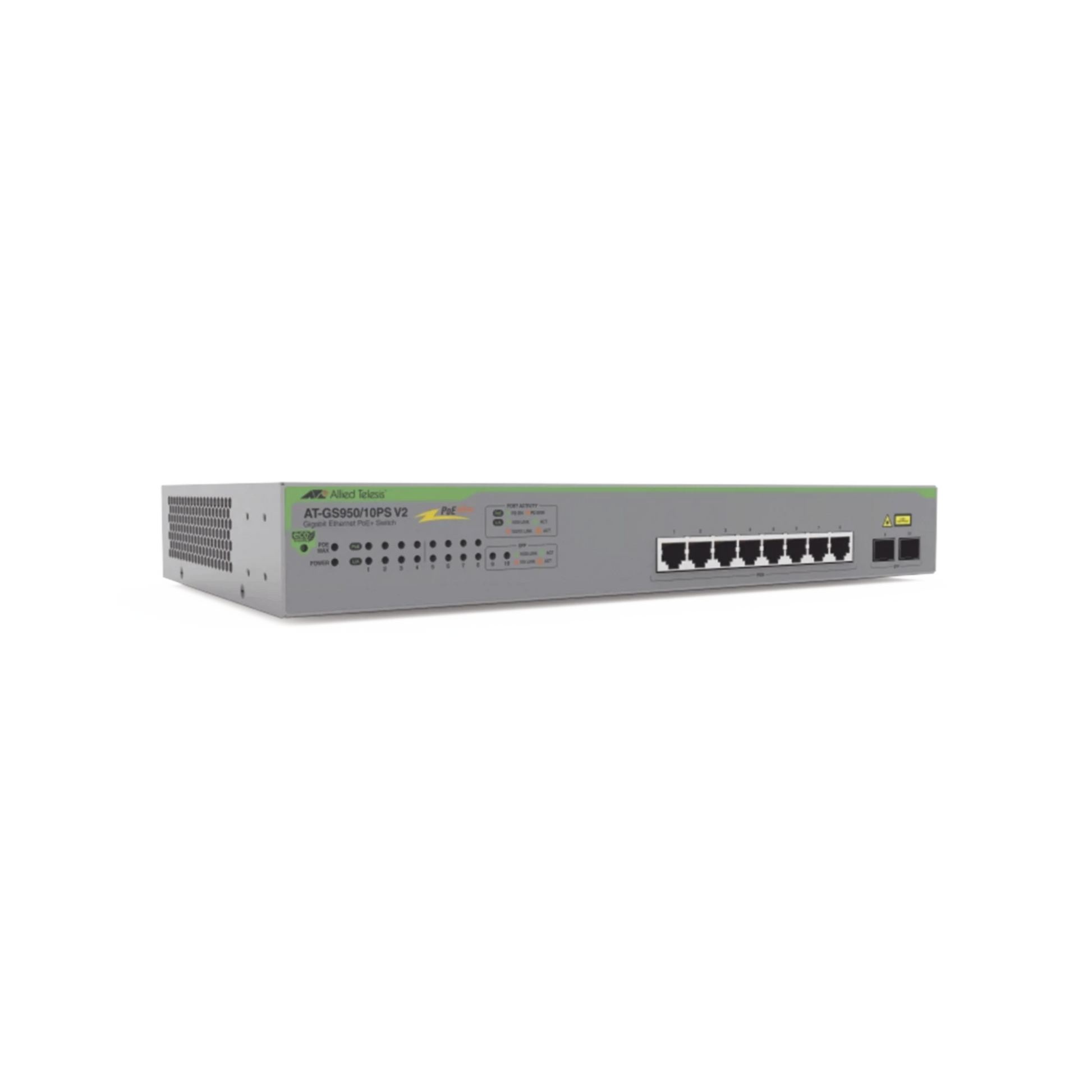 SWITCH POE+ GIGABIT WEBSMART DE 10 PUERTOS 10/100/1000 MBPS (2 X COMBO) + 2 PUERTOS GIGABIT SFP (COMBO), 75 W-Switches-ALLIED TELESIS-Bsai Seguridad & Controles