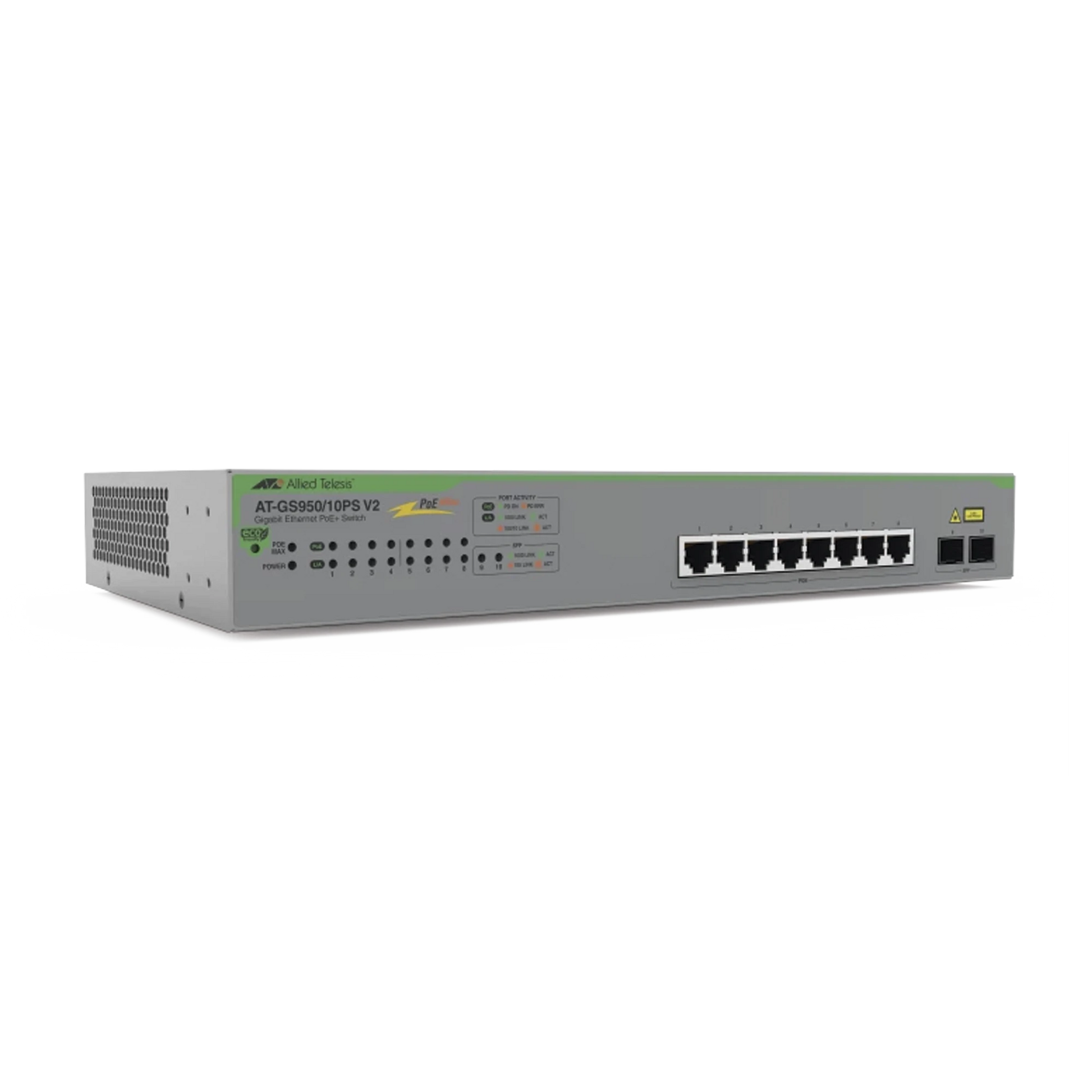 SWITCH POE+ GIGABIT WEBSMART DE 10 PUERTOS 10/100/1000 MBPS (2 X COMBO) + 2 PUERTOS GIGABIT SFP (COMBO), 75 W-Networking-ALLIED TELESIS-Bsai Seguridad & Controles