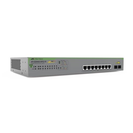 SWITCH POE+ GIGABIT WEBSMART DE 10 PUERTOS 10/100/1000 MBPS (2 X COMBO) + 2 PUERTOS GIGABIT SFP (COMBO), 75 W-Networking-ALLIED TELESIS-AT-GS950/10PS-V2-10-Bsai Seguridad & Controles