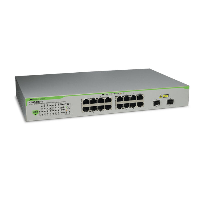 SWITCH GIGABIT WEBSMART DE 16 PUERTOS 10/100/1000 MBPS (2 X COMBO) + 2 PUERTOS GIGABIT SFP (COMBO)-Switches-ALLIED TELESIS-AT-GS950/16-10-Bsai Seguridad & Controles