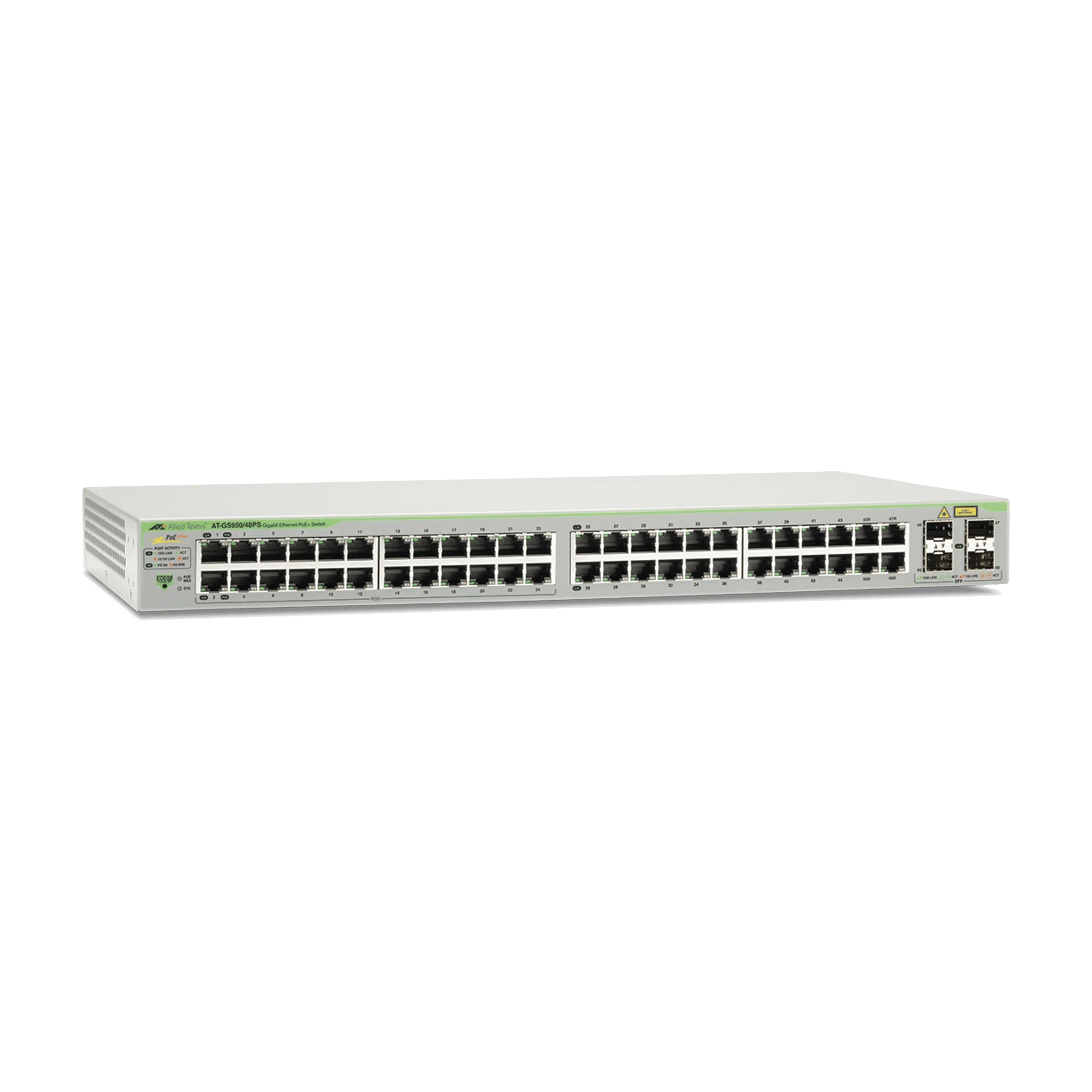 SWITCH POE+ GIGABIT WEBSMART DE 48 PUERTOS 10/100/1000 MBPS (24 PUERTOS POE) + 4 PUERTOS GIGABIT SFP (COMBO), 370 W-Inyectores PoE-ALLIED TELESIS-Bsai Seguridad & Controles