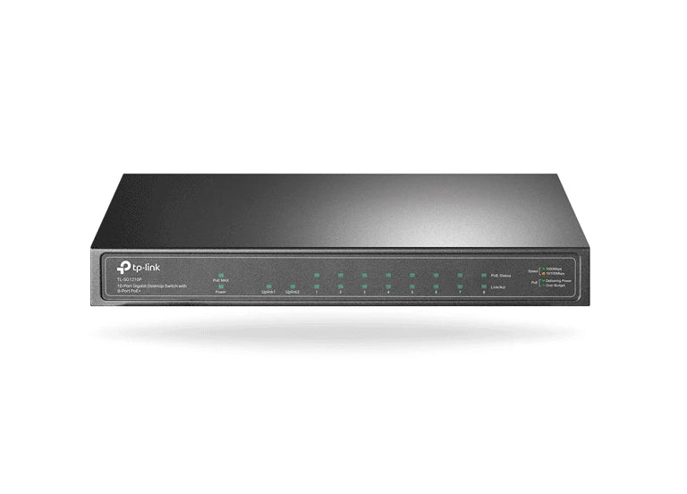 TP-LINK TL-SG1210P - SWITCH DE ESCRITORIO POE+, NO ADMINISTRABLE 8 PUERTOS 10/100/1000 MBPS + 1 PUERTOS 10/100/1000 MBPS (UPLINK) + 1 PUERTO SFP, 63W-Switches POE-TP-LINK-Bsai Seguridad & Controles