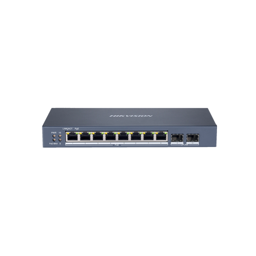 SWITCH ADMINISTRABLE DE 8 PUERTOS POE+ (HASTA 250 M), 10/100/1000 MBPS, 2 PUERTOS SFP, 110 WATTS, CONFIGURACIÓN REMOTA DESDE HIK-PROCONNECT-Inyectores PoE-HIKVISION-DS-3E1510P-SI-Bsai Seguridad & Controles