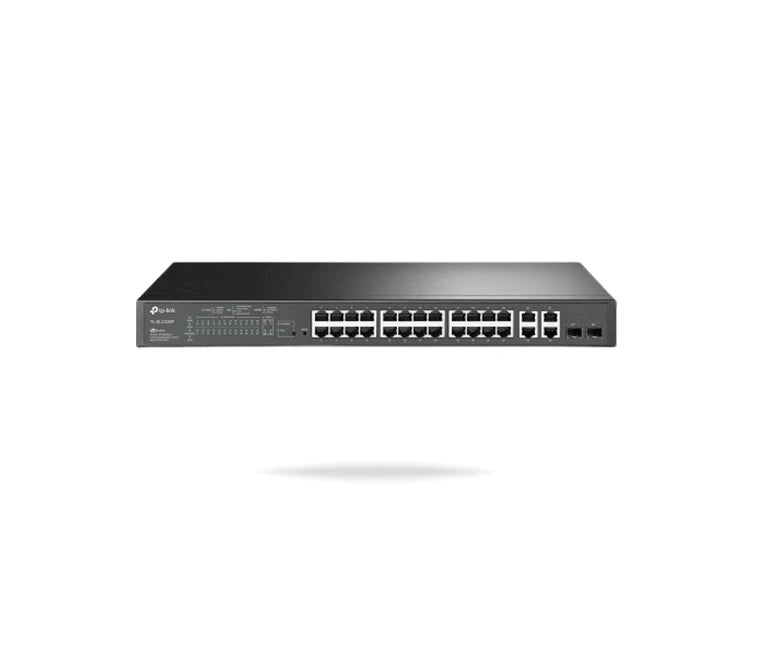 TP-LINK TL-SL2428P - SWITCH POE+ JETSTREAM SDN ADMINISTRABLE 24 PUERTOS 10/100 MBPS + 2 PUERTOS 10/100/1000 MBPS (UPLINK) + 2 PUERTOS SFP (COMBO 2 RJ45 10/100/1000 MBPS), 250W, ADMINISTRACIÓN CENTRALIZADA OMADA SDN-Switches POE-TP-LINK-Bsai Seguridad & Controles