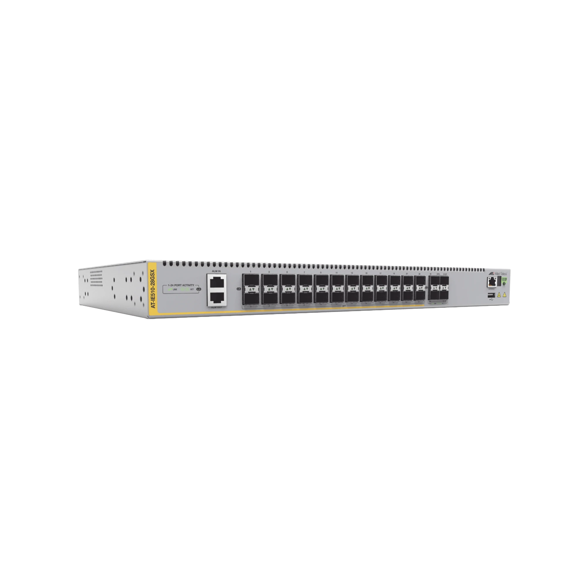 SWITCH STACKEABLE INDUSTRIAL ADMIN CAPA 3 D/24 PTOS 100/1000 SFP + 4 PTOS 10G SFP+-Networking-ALLIED TELESIS-Bsai Seguridad & Controles