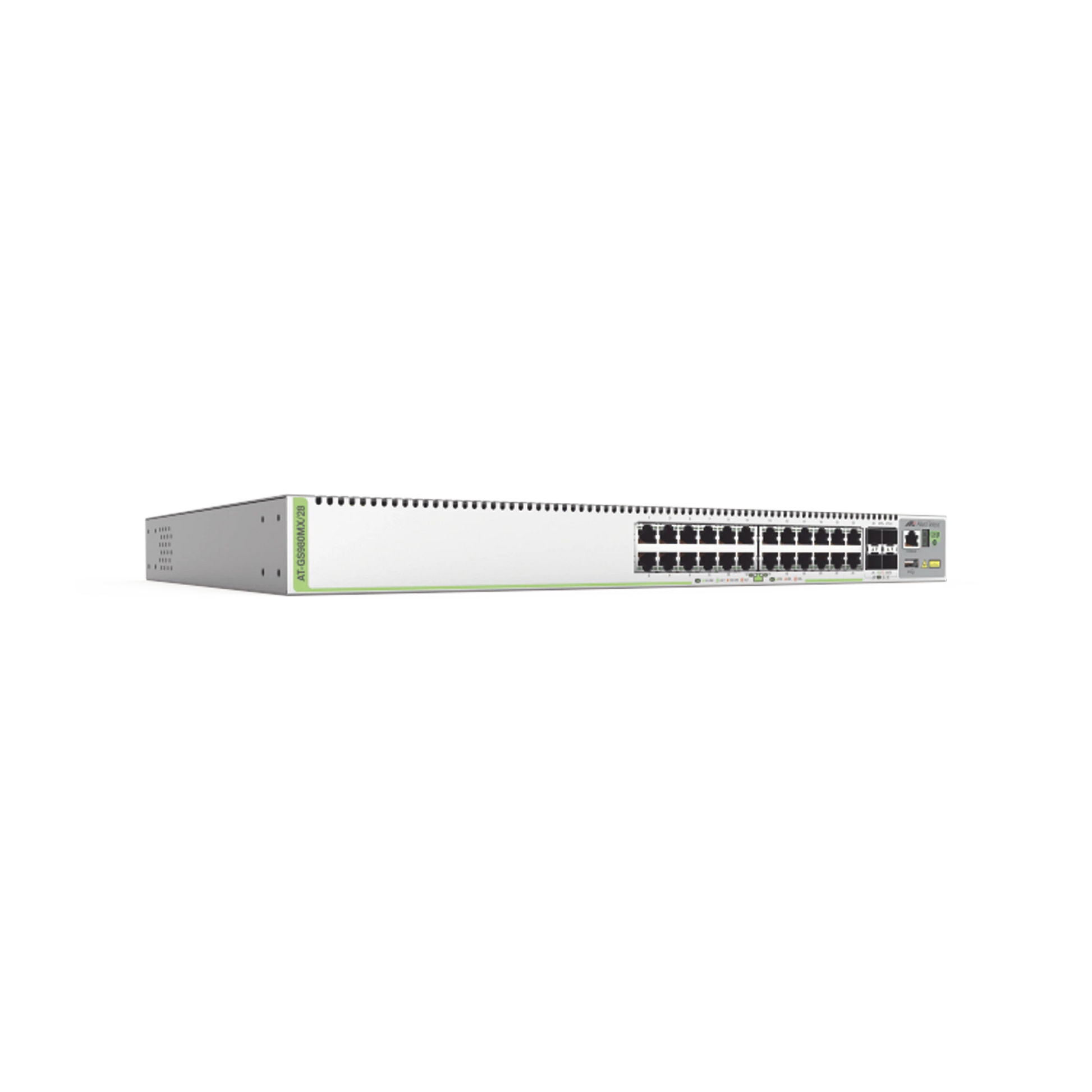 (GS980MX / 28) SWITCH STACK L3, 24 PUERTOS 10/100/1000-T, 4 PUERTOS SFP+ 10G, FUENTE DE PODER FIJA-Switches-ALLIED TELESIS-Bsai Seguridad & Controles