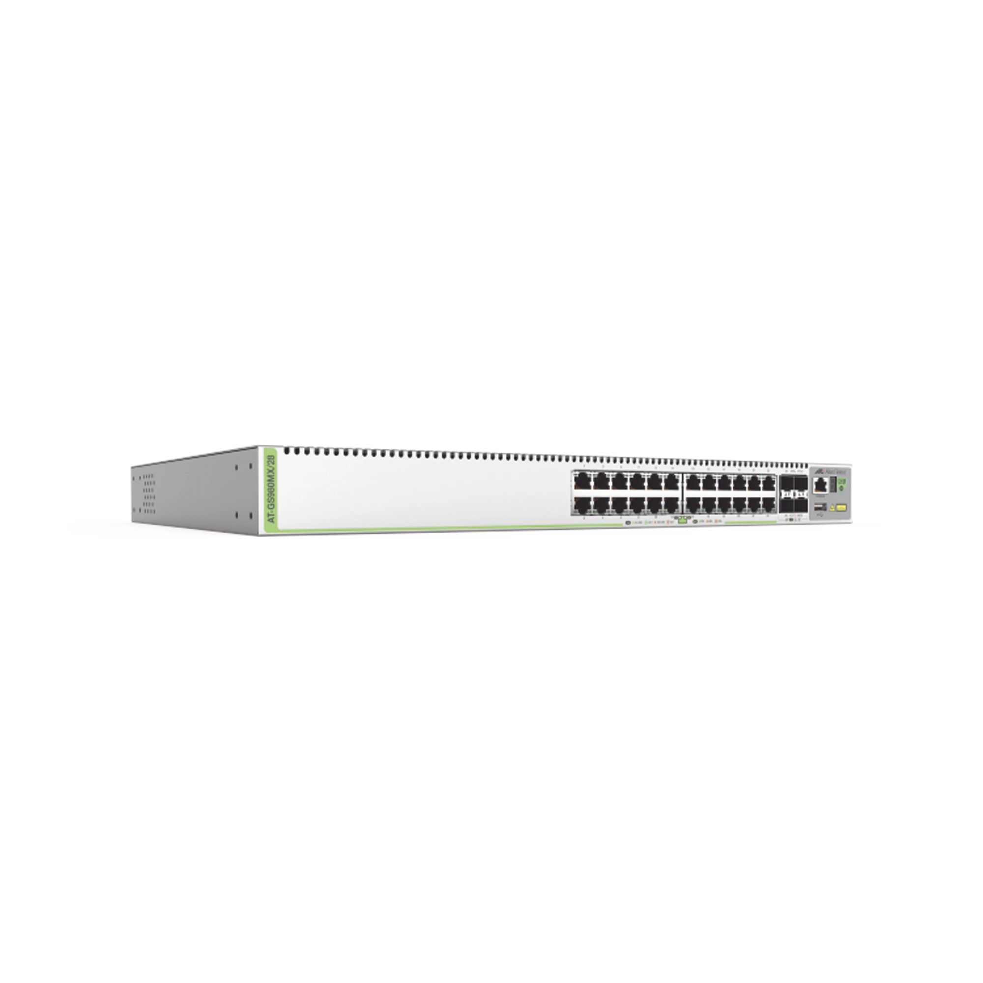 (GS980MX / 28) SWITCH STACK L3, 24 PUERTOS 10/100/1000-T, 4 PUERTOS SFP+ 10G, FUENTE DE PODER FIJA-Switches-ALLIED TELESIS-Bsai Seguridad & Controles