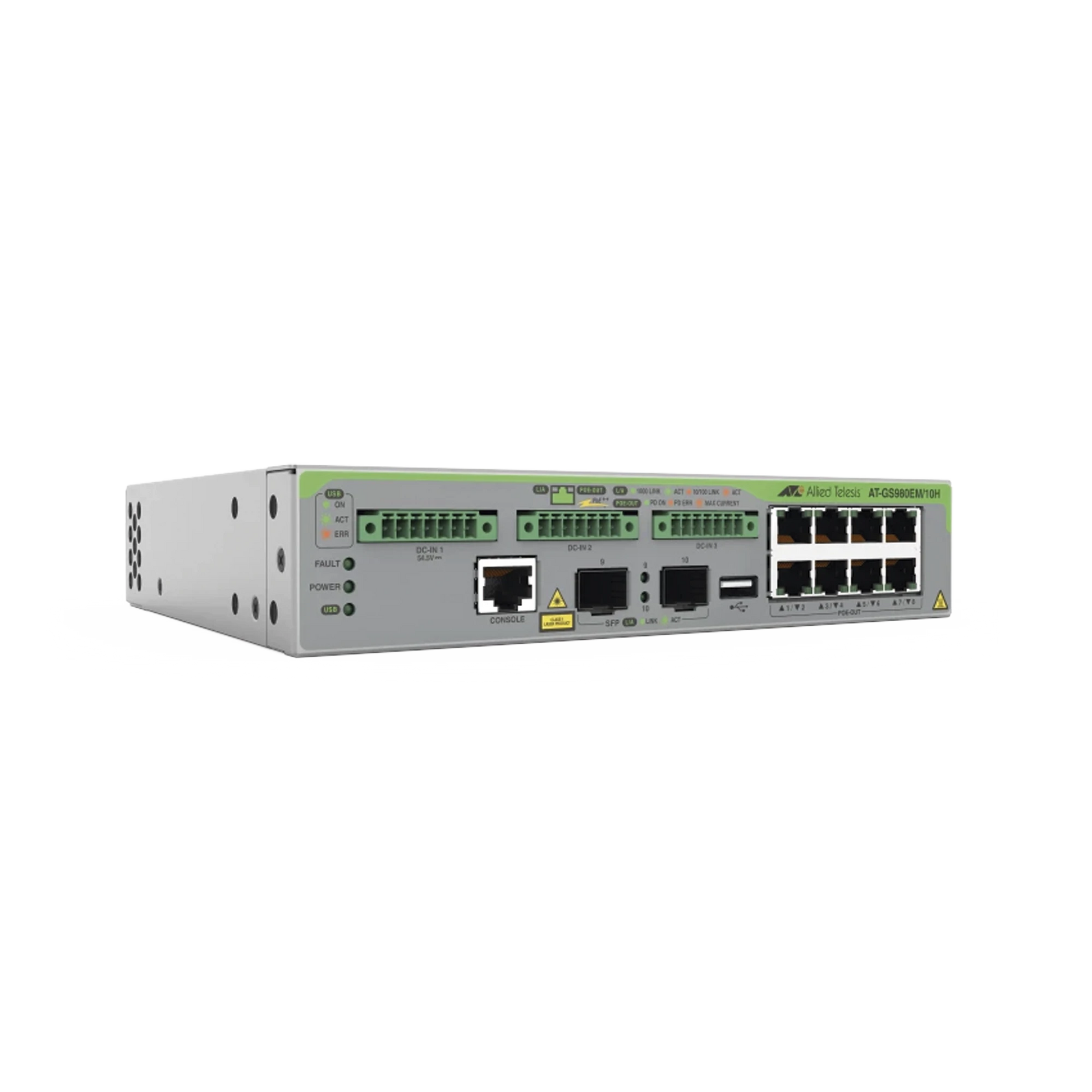 SWITCH GIGABIT L3, 8 PUERTOS 1000T POE++, 2 PUERTOS 100/1000X SFP, 3 PUERTOS ENTRADA DC-Networking-ALLIED TELESIS-Bsai Seguridad & Controles