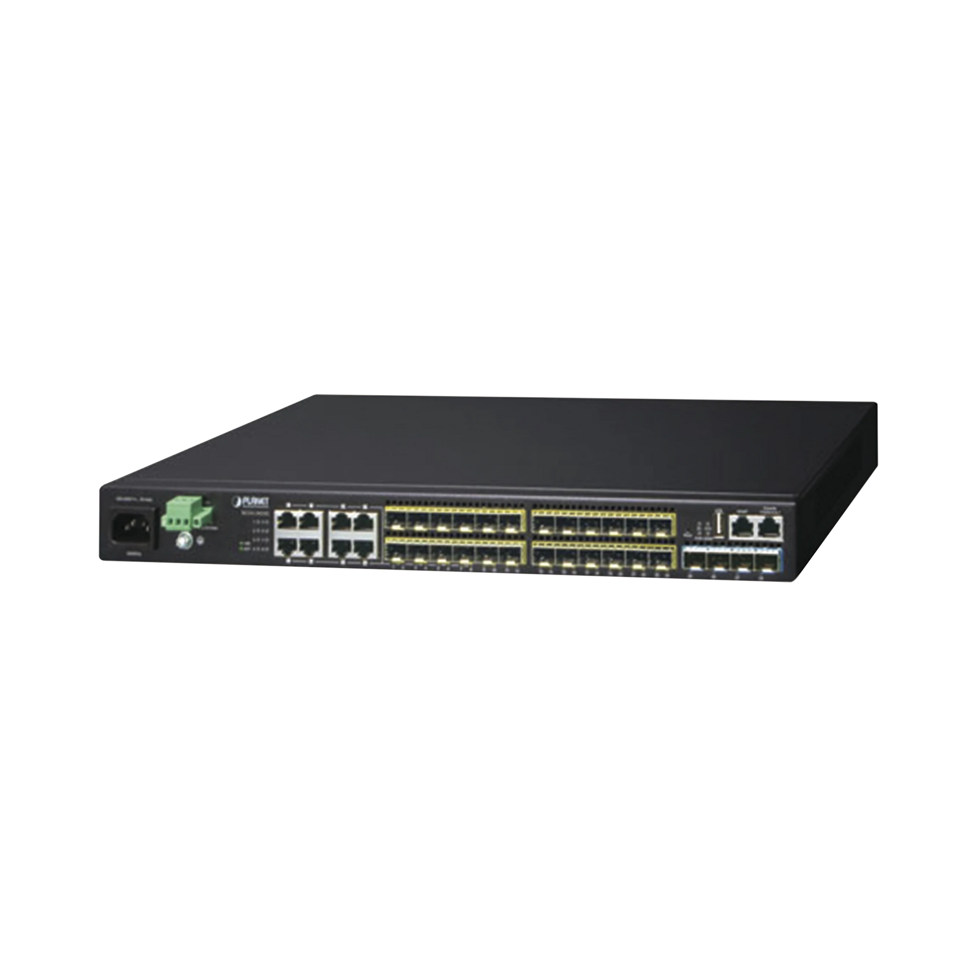 SWITCH CORE CAPA 3, 24 PUERTOS SFP 100/1000X, 8 PUERTOS COMPARTIDOS GIGABIT ETHERNET, 4 PUERTOS SFP DE 10 GBPS-Switches-PLANET-Bsai Seguridad & Controles