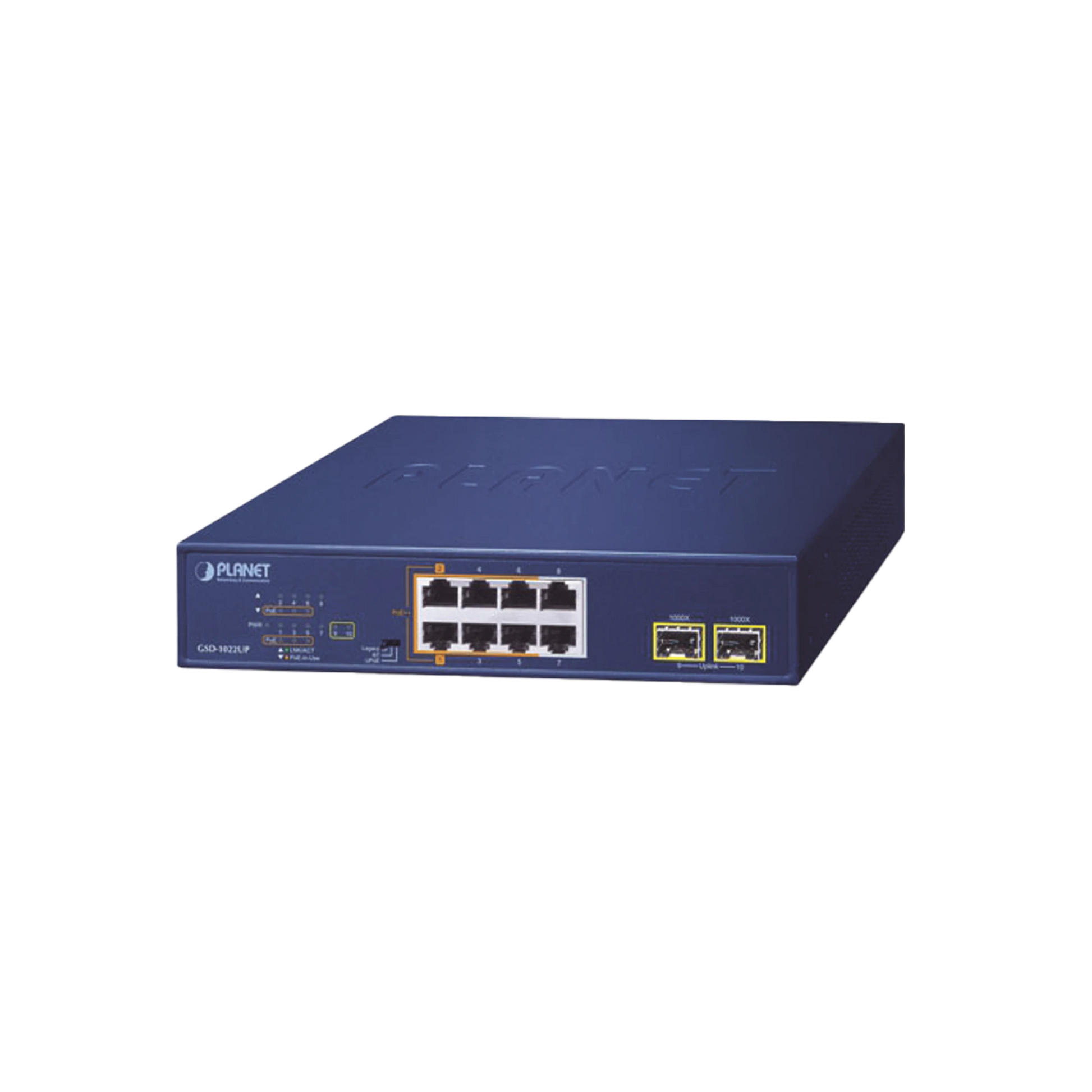 SWITCH POE NO ADMINISTRABLE DE ESCRITORIO, 2 PUERTOS GIGABIT 802.3BT, 4 PUERTOS GIGABIT 802.3AT, 2 PUERTOS 10/100/1000, 2 PUERTOS SFP GIGABIT.-Networking-PLANET-Bsai Seguridad & Controles