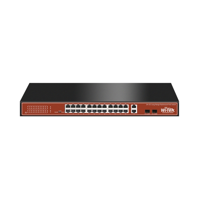 SWITCH POE (802.3AF/AT) NO ADMINISTRABLE DE LARGO ALCANCE, HASTA 250M, CON 24 X 10/100MBPS + 2 X SFP GIGABIT COMBO, 250 W-Inyectores PoE-WI-TEK-WI-PS526G-Bsai Seguridad & Controles