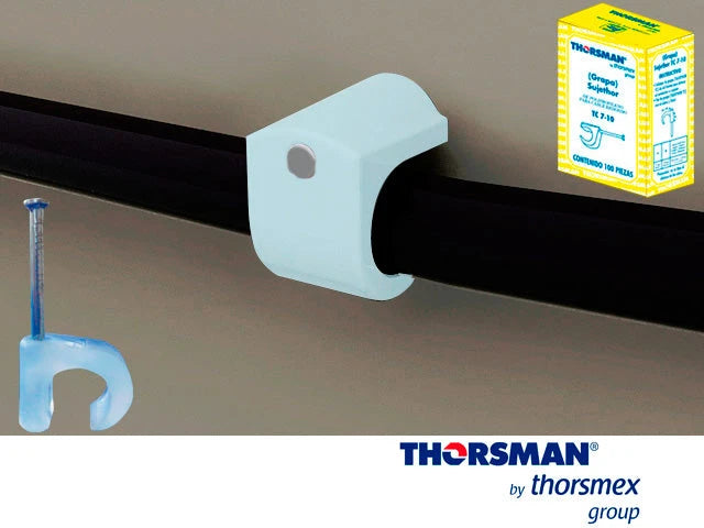 GRAPAS SUJETHOR THORSMAN 3103-00100 TC 7-10 CAJA /100PZAS COLOR NATURAL, IDEAL PARA CABLE UTP Y CALIBRE 6 A 8 , CLAVO GALVANIZADO, GRAPA DE POLIETILENO, RESISTENTE AL IMPACTO, CORROSIÓN Y HUMEDAD-Fijacion-THORSMAN-Bsai Seguridad & Controles