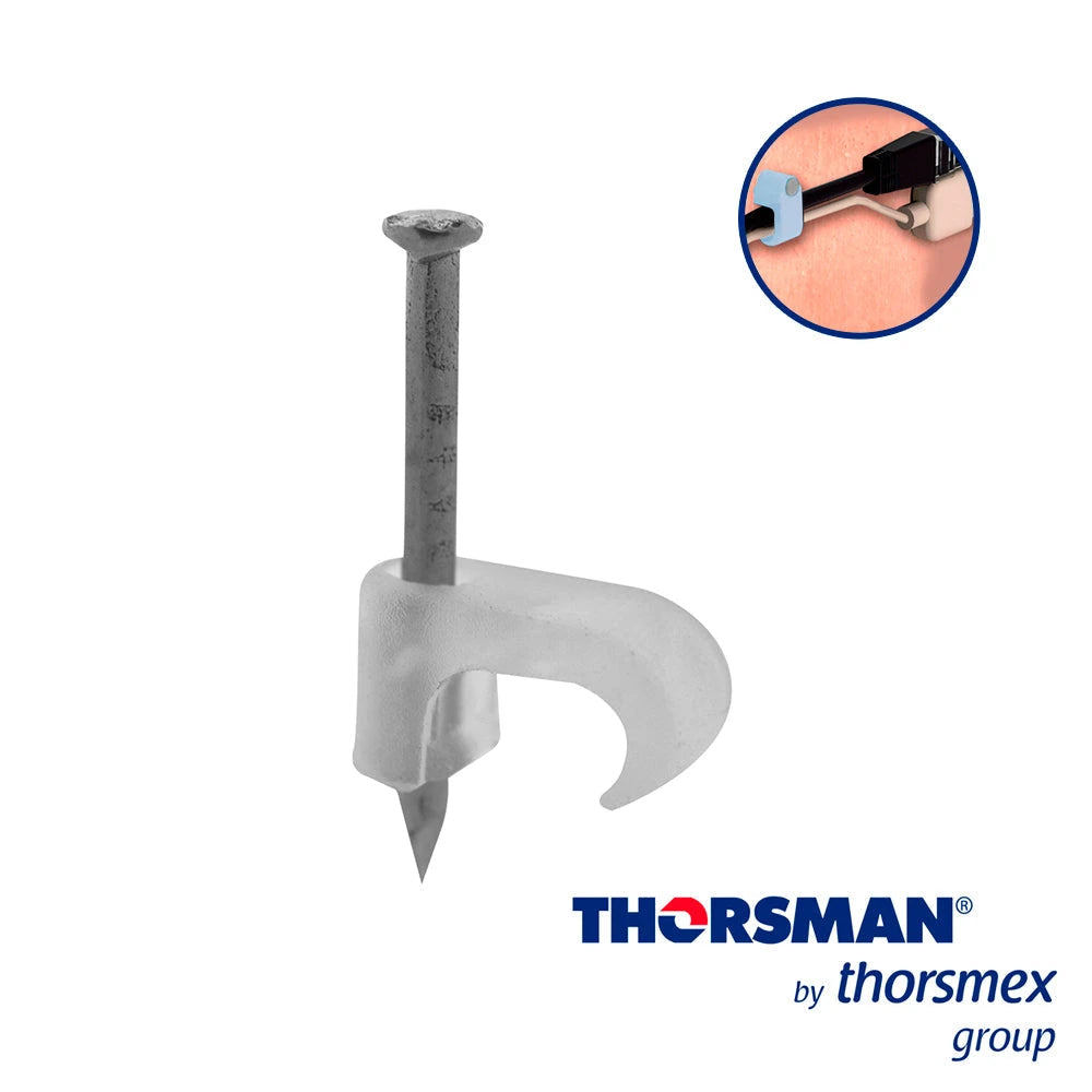 GRAPAS SUJETHOR PLANO THORSMAN 3209-00100 TC5X8 CAJA /100PZAS COLOR NATURAL, IDEAL PARA CABLES CALIBRE 16, CLAVO GALVANIZADO, GRAPA DE POLIETILENO, RESISTENTE AL IMPACTO, CORROSIÓN, HUMEDAD Y CLIMAS EXTREMOS-Fijacion-THORSMAN-Bsai Seguridad & Controles