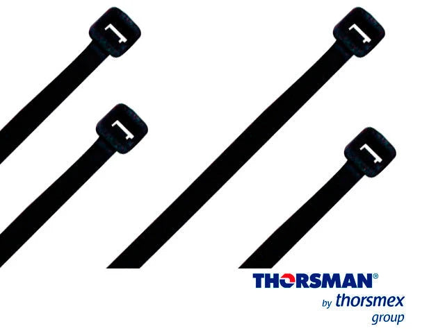 CINCHO NYLON TH-190 THORSMAN 4200-03001 COLOR NEGRO, A 4.8MM - L 190MM, BOLSA/100PZS, DIAMETRO MAXIMO CAPACIDAD DE ATADO 49MM, FABRICADO EN POLIAMIDA (NYLON 66), GRADO DE FLAMABILIDAD UL 94 V-2, RESISTENTE A LA CORROSIÓN, HUMEDAD Y CLIMAS EXTREMOS, TEN...-Fijacion-THORSMAN-Bsai Seguridad & Controles