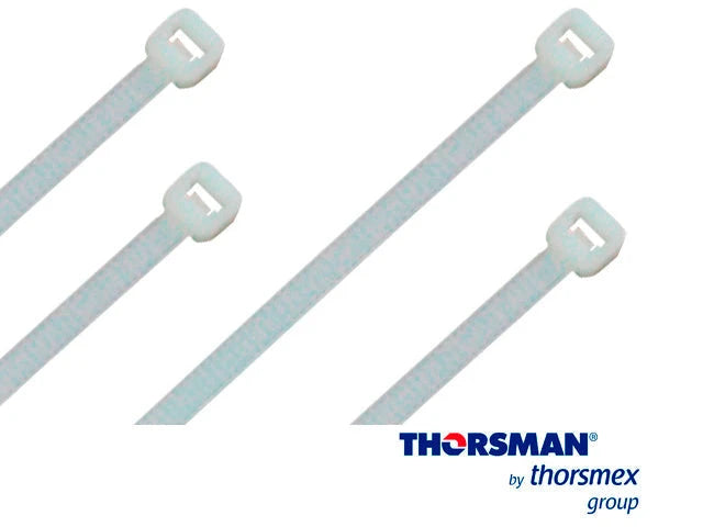 CINCHO NYLON TH-190 THORSMAN 4200-03000 COLOR NATURAL, A 4.8MM - L 190MM, BOLSA/100PZS, DIAMETRO MAXIMO CAPACIDAD DE ATADO 49MM, FABRICADO EN POLIAMIDA (NYLON 66), GRADO DE FLAMABILIDAD UL 94 V-2, TENSIÓN 22 (KG) IDEAL PARA DUCTOS Y CABLES-Fijacion-THORSMAN-Bsai Seguridad & Controles